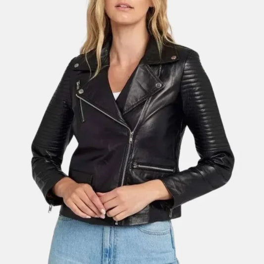 Black Quilted Leather Women Biker Jacket