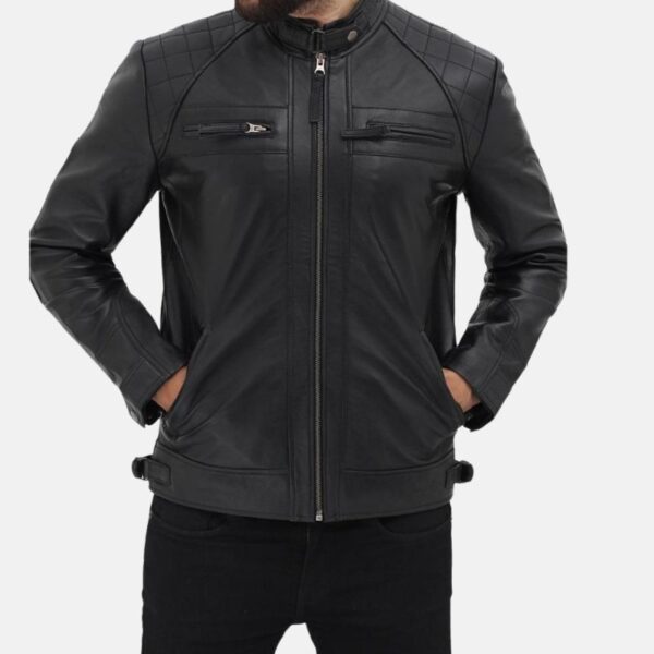 Cafe Racer Men’s Quilted Black Leather Jacket