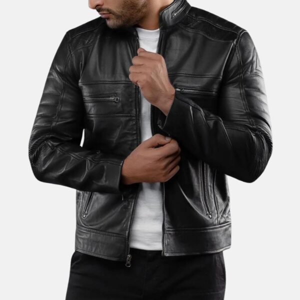 Cafe Racer Black Leather Jacket Mens