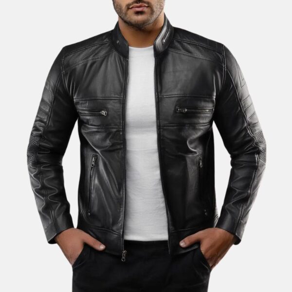 Cafe Racer Black Leather Jacket Mens