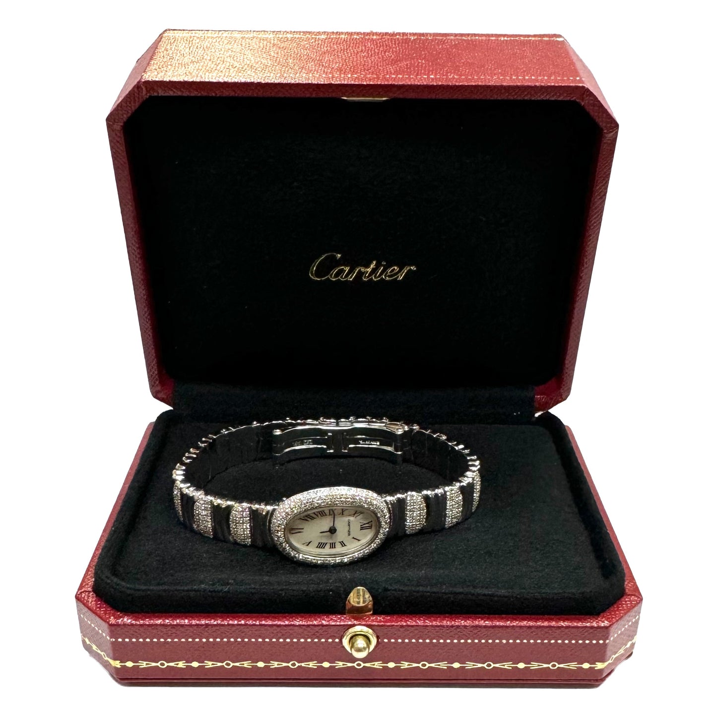 Cartier Baignoire Mini 18K White Gold Factory Diamond Bezel & Bracelet WB5095EA 2369