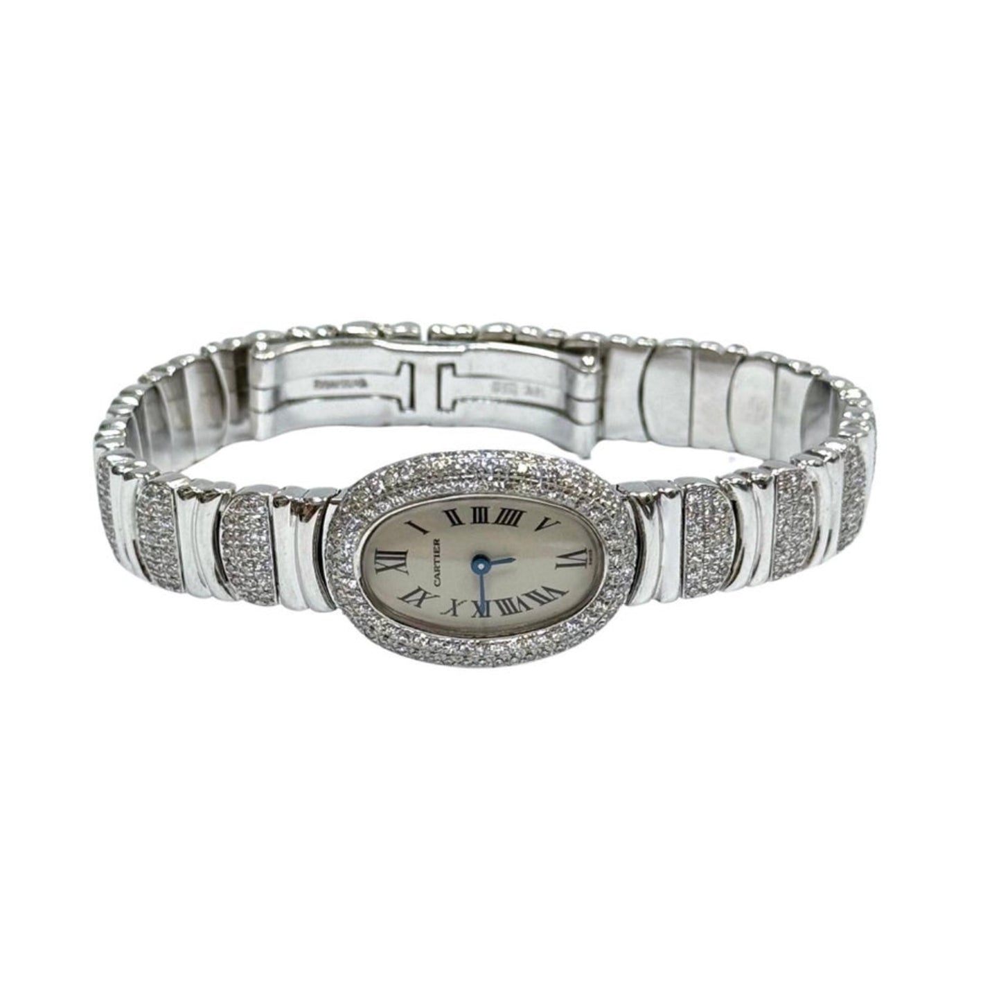 Cartier Baignoire Mini 18K White Gold Factory Diamond Bezel & Bracelet WB5095EA 2369
