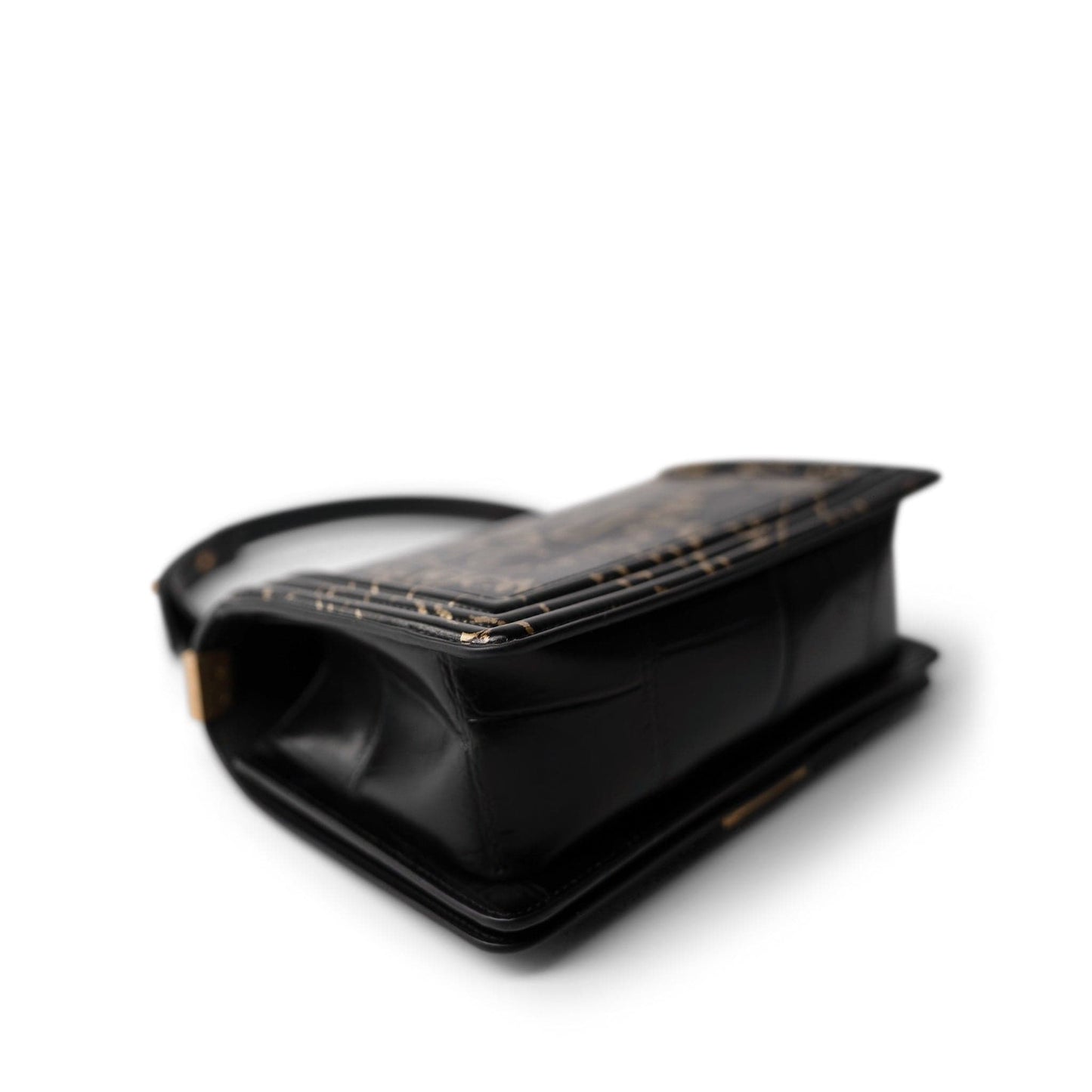 19A Old Medium Le Boy Black and Gold Crocodile Embossed Graffiti