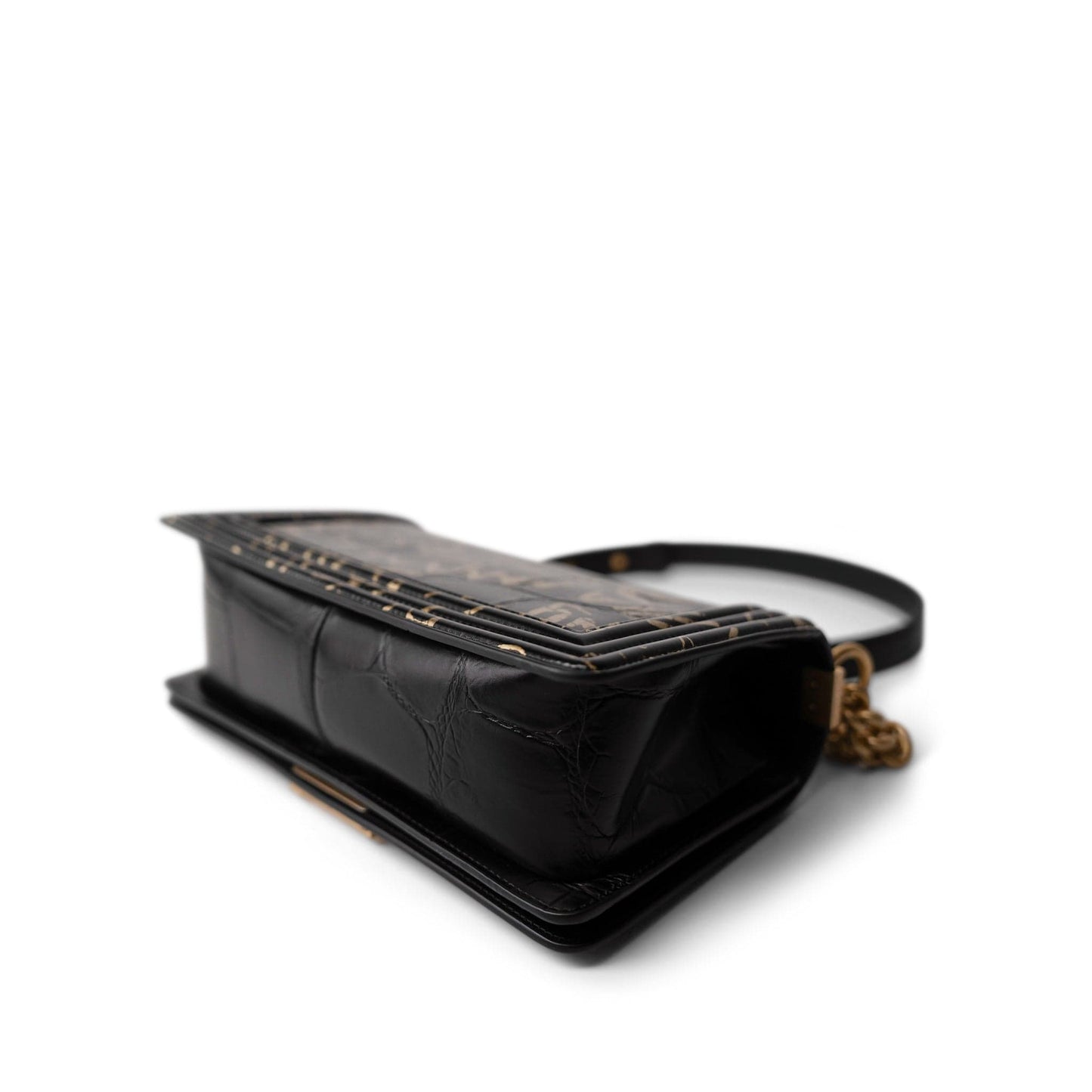 19A Old Medium Le Boy Black and Gold Crocodile Embossed Graffiti