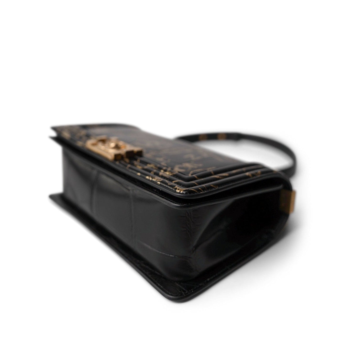 19A Old Medium Le Boy Black and Gold Crocodile Embossed Graffiti