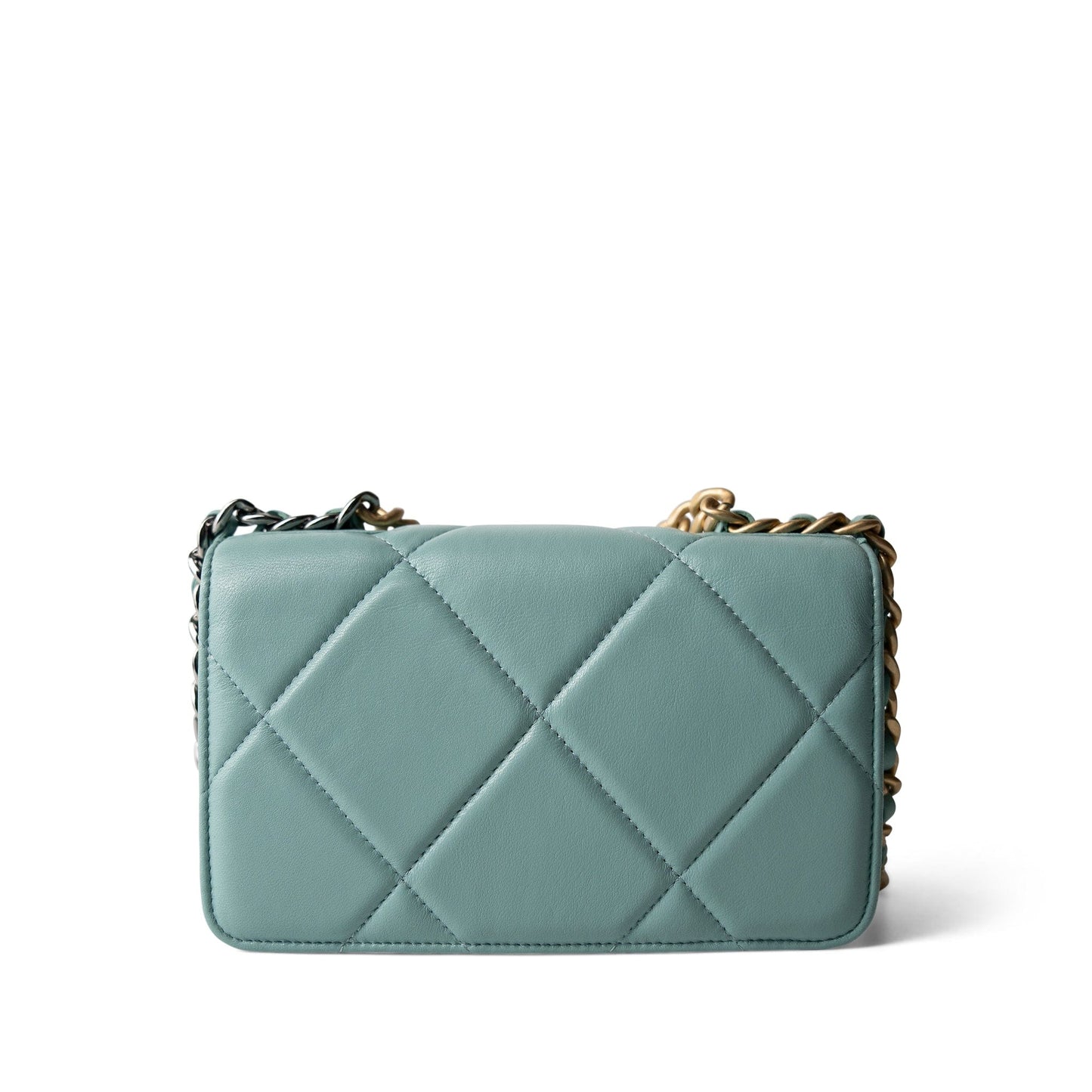 19C Tiffany Blue Lambskin Quilted 19 Wallet on Chain Mixed Hardware
