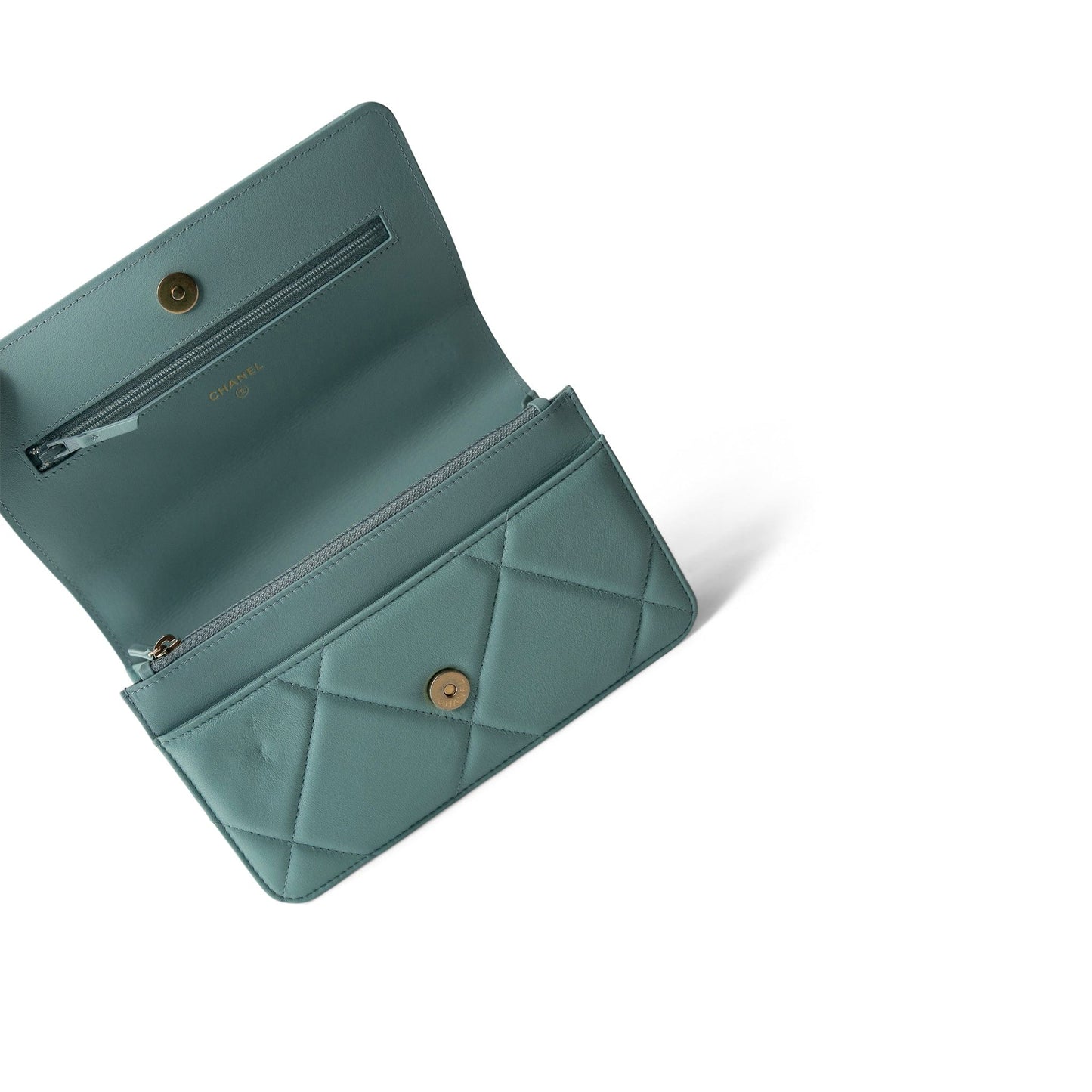 19C Tiffany Blue Lambskin Quilted 19 Wallet on Chain Mixed Hardware