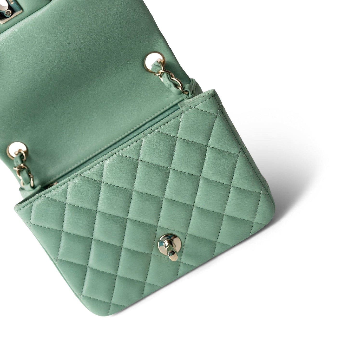 21C Green Lambskin Quilted Mini Square Flap Light Gold Hardware