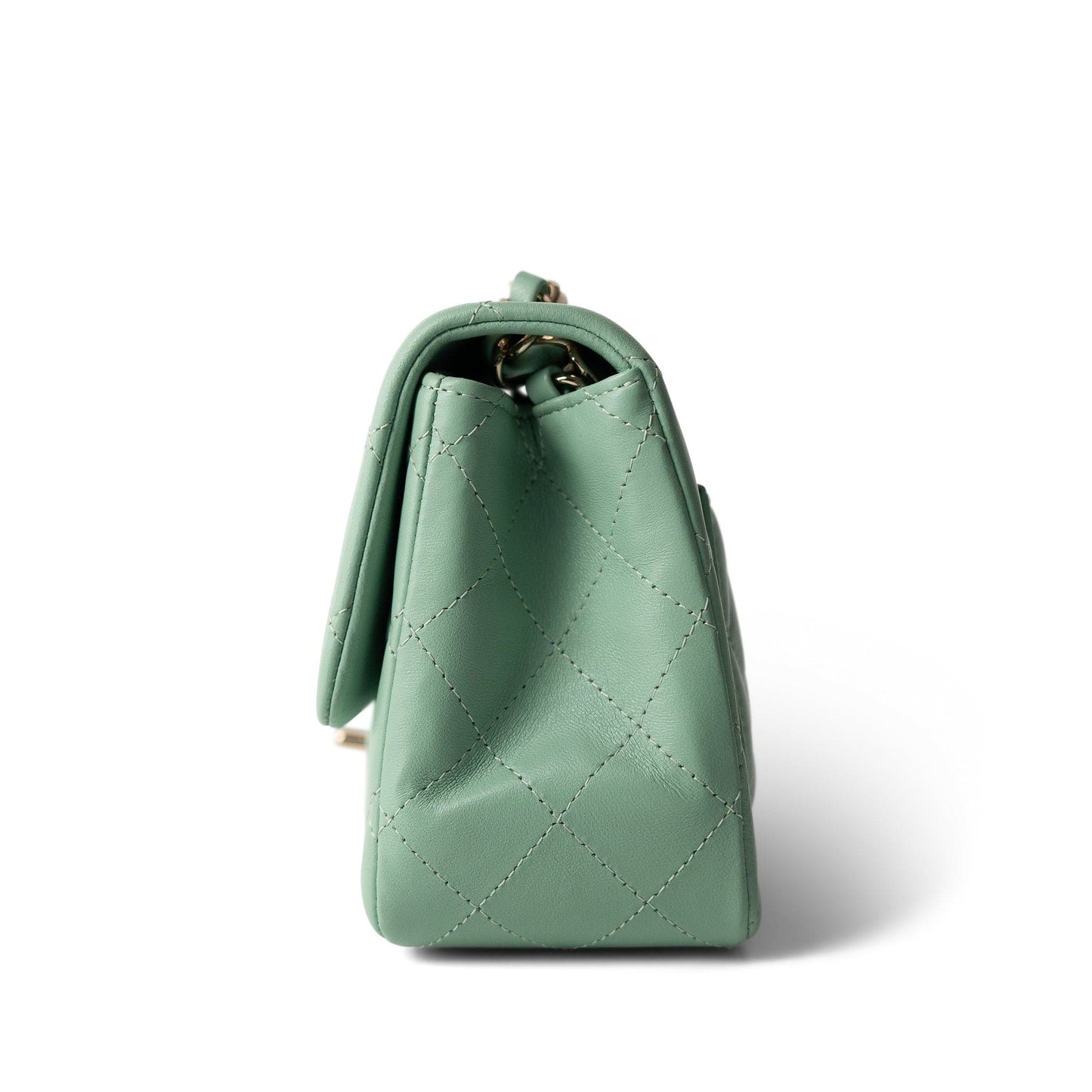 21C Green Lambskin Quilted Mini Square Flap Light Gold Hardware