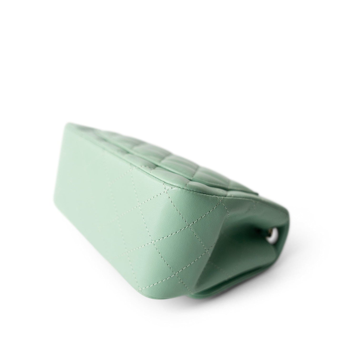 21C Green Lambskin Quilted Mini Square Flap Light Gold Hardware