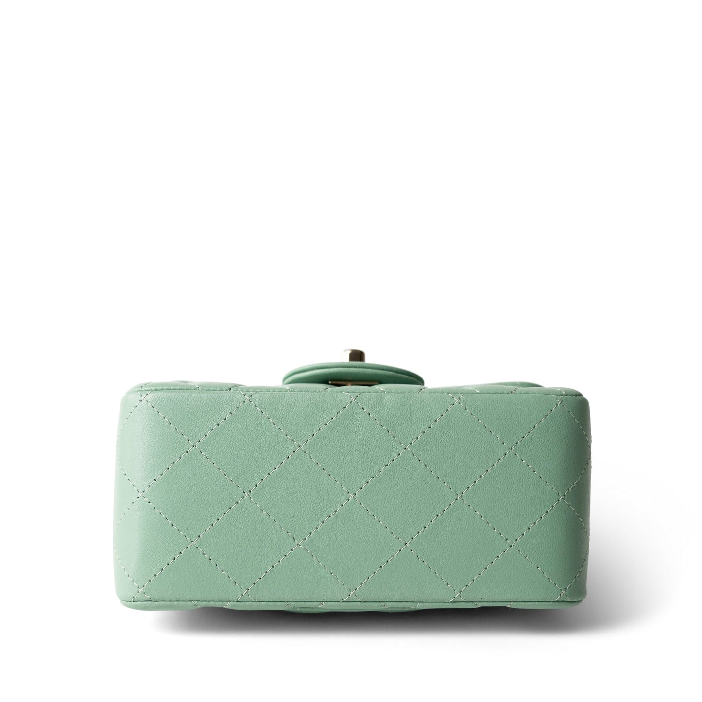 21C Green Lambskin Quilted Mini Square Flap Light Gold Hardware