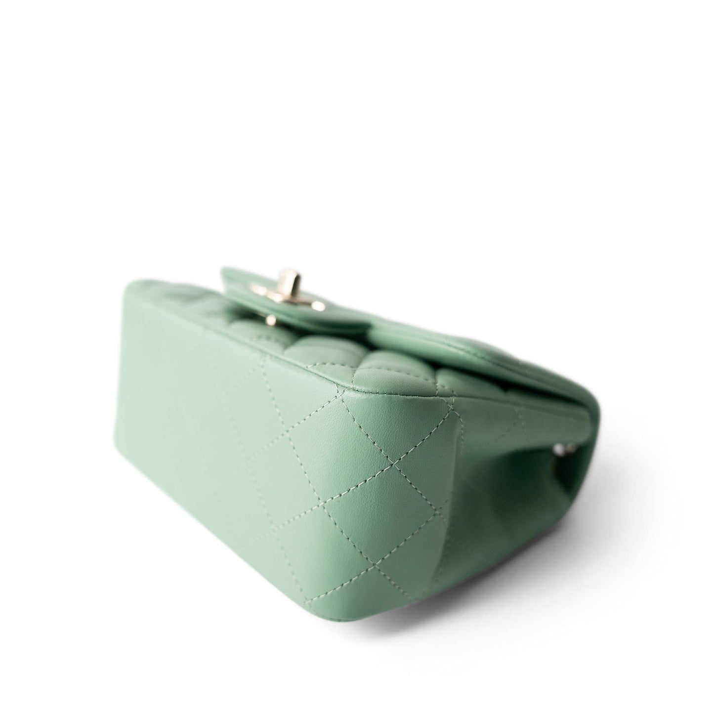 21C Green Lambskin Quilted Mini Square Flap Light Gold Hardware