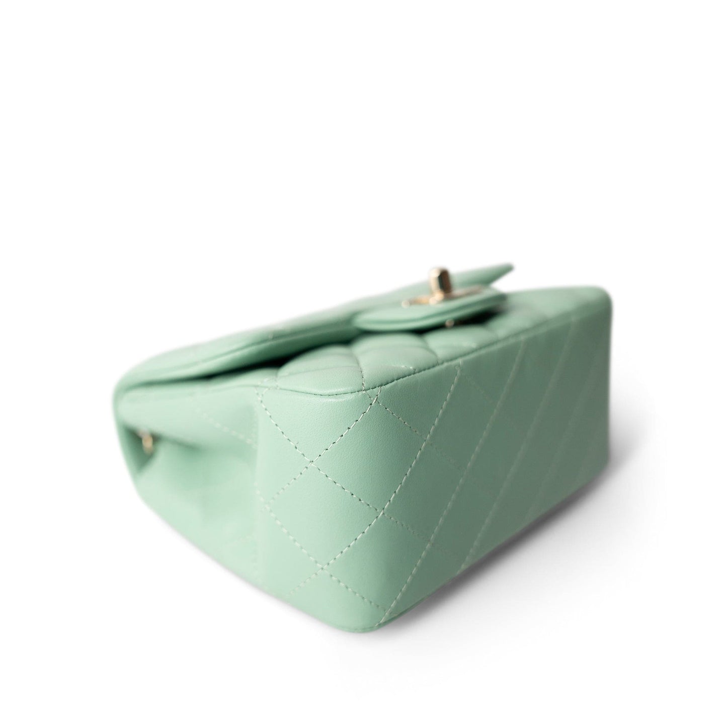 21C Green Lambskin Quilted Mini Square Flap Light Gold Hardware