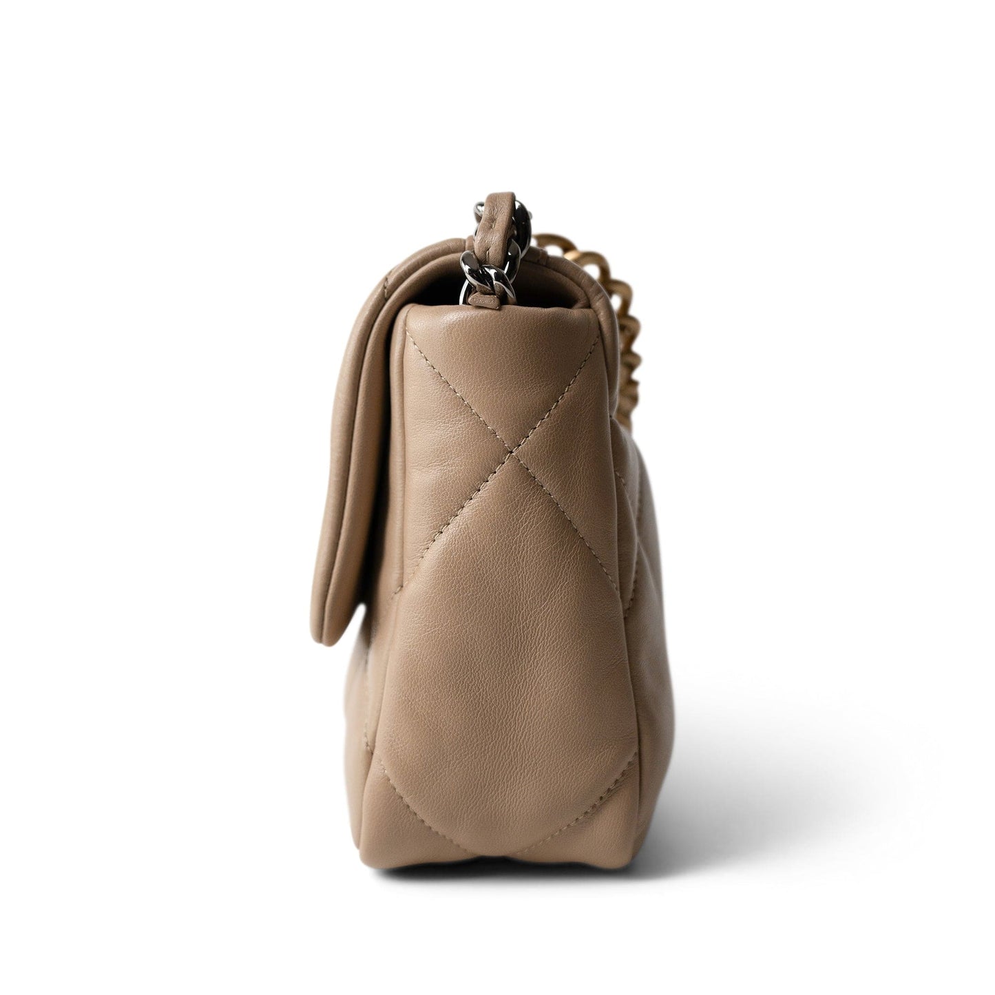 21S Dark Beige Lambskin Quilted 19 Flap Small Mixed Hardware