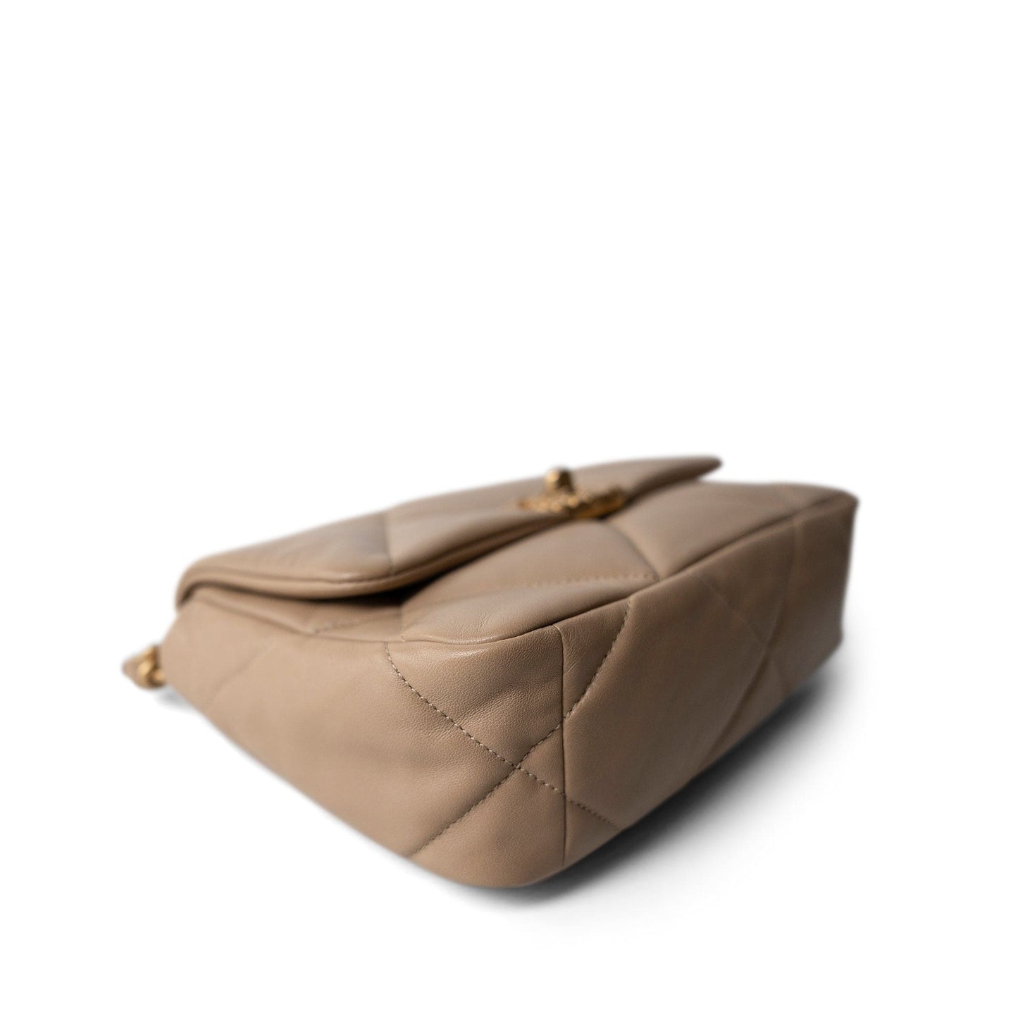 21S Dark Beige Lambskin Quilted 19 Flap Small Mixed Hardware