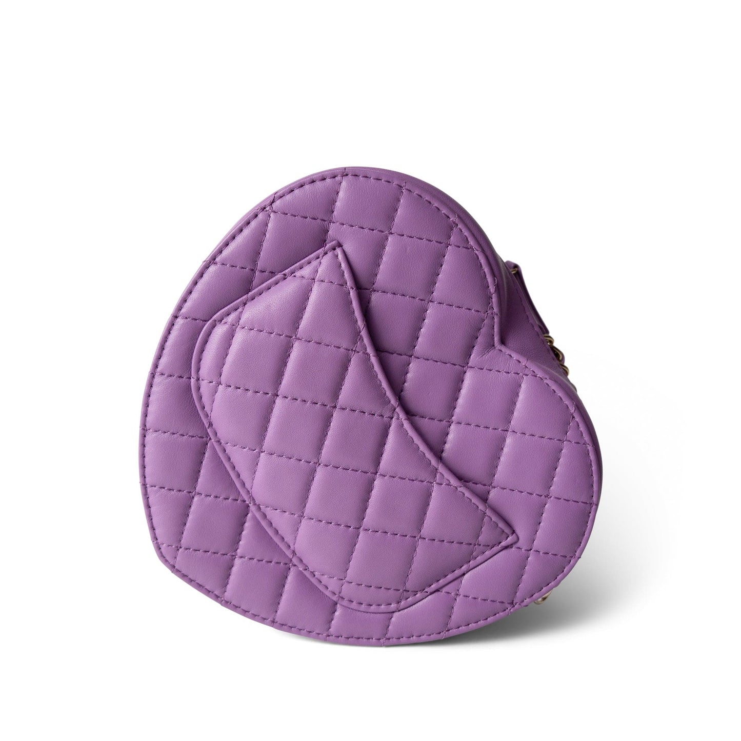 22S CC In Love Purple Lambskin Quilted Large Heart Bag