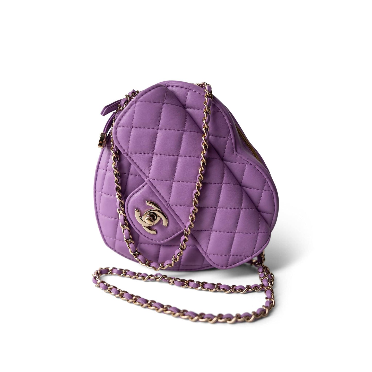 22S CC In Love Purple Lambskin Quilted Large Heart Bag