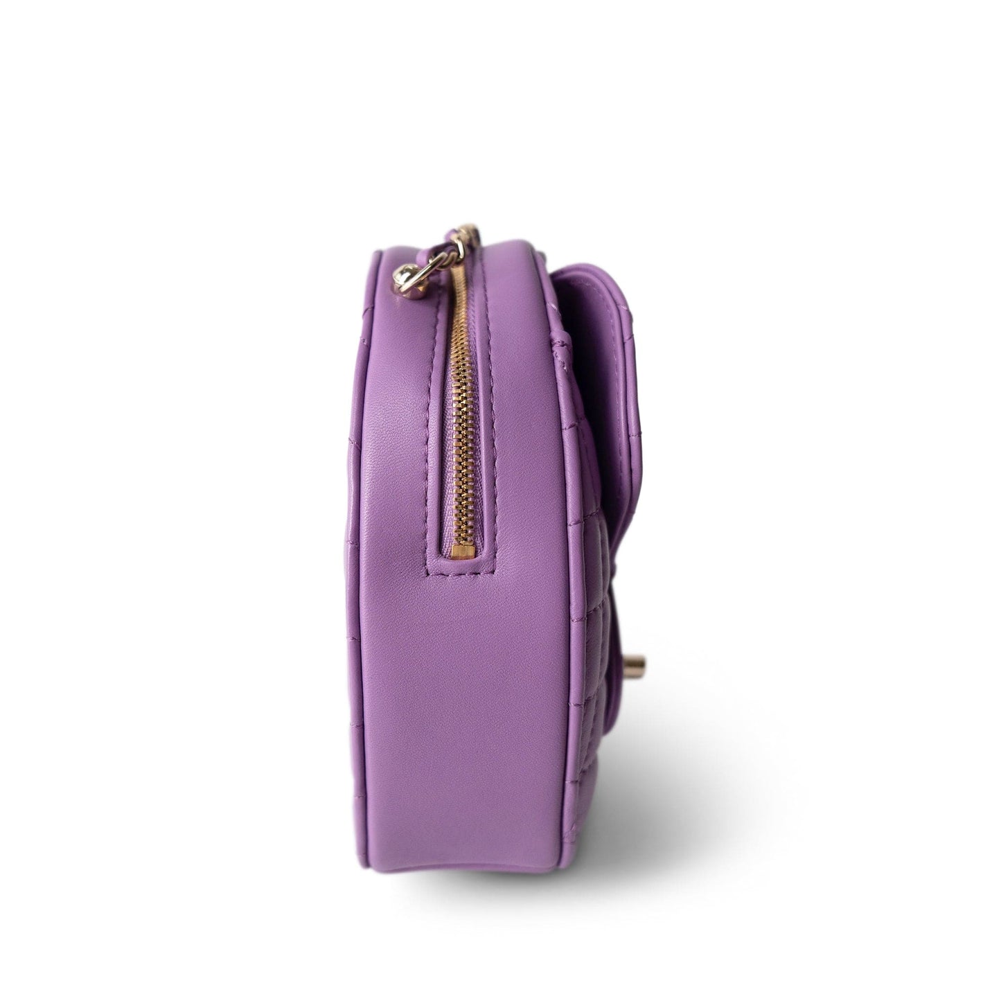 22S CC In Love Purple Lambskin Quilted Large Heart Bag