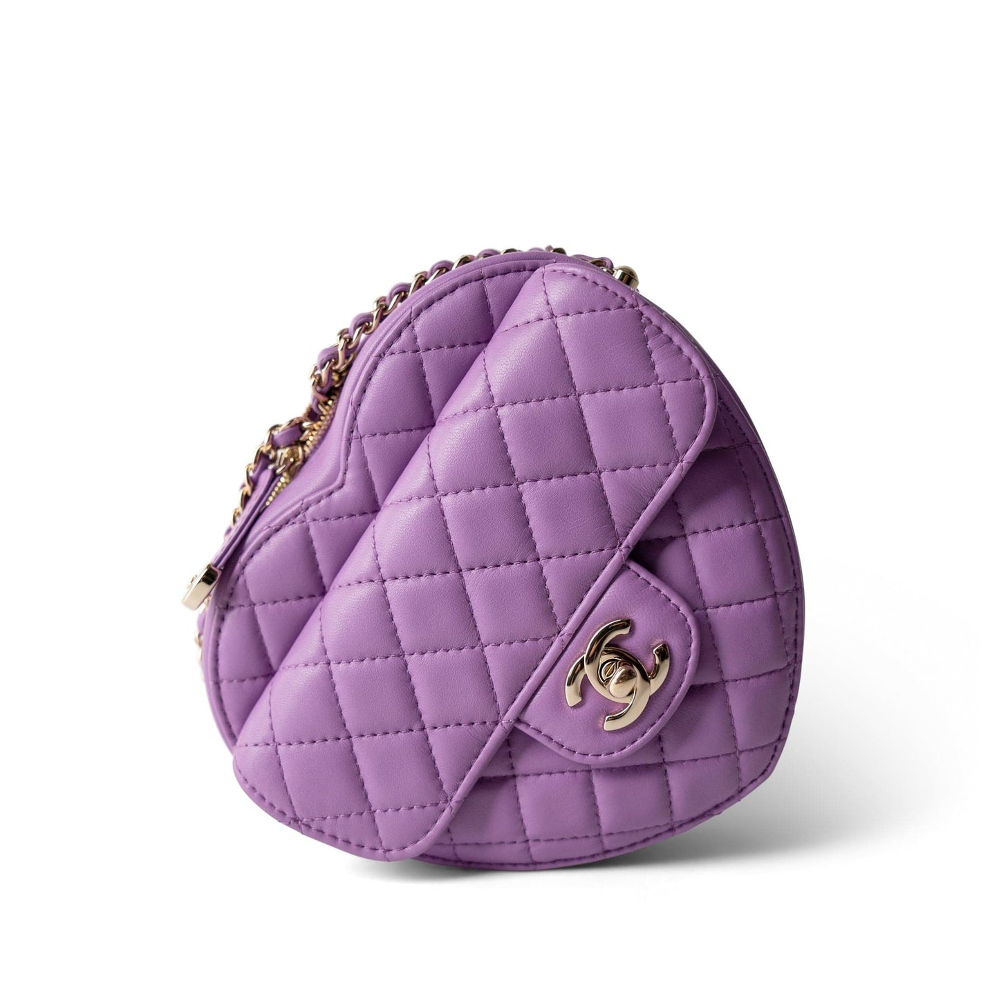 22S CC In Love Purple Lambskin Quilted Large Heart Bag