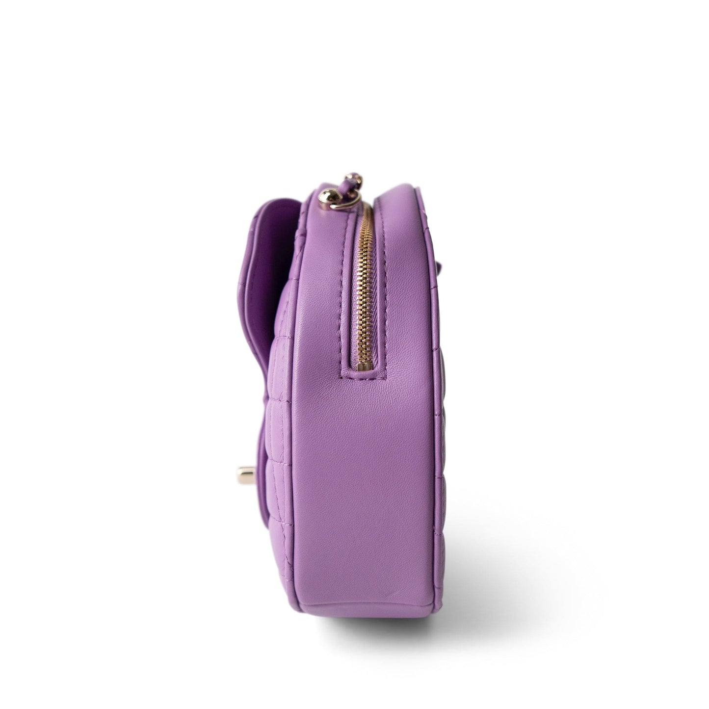 22S CC In Love Purple Lambskin Quilted Large Heart Bag