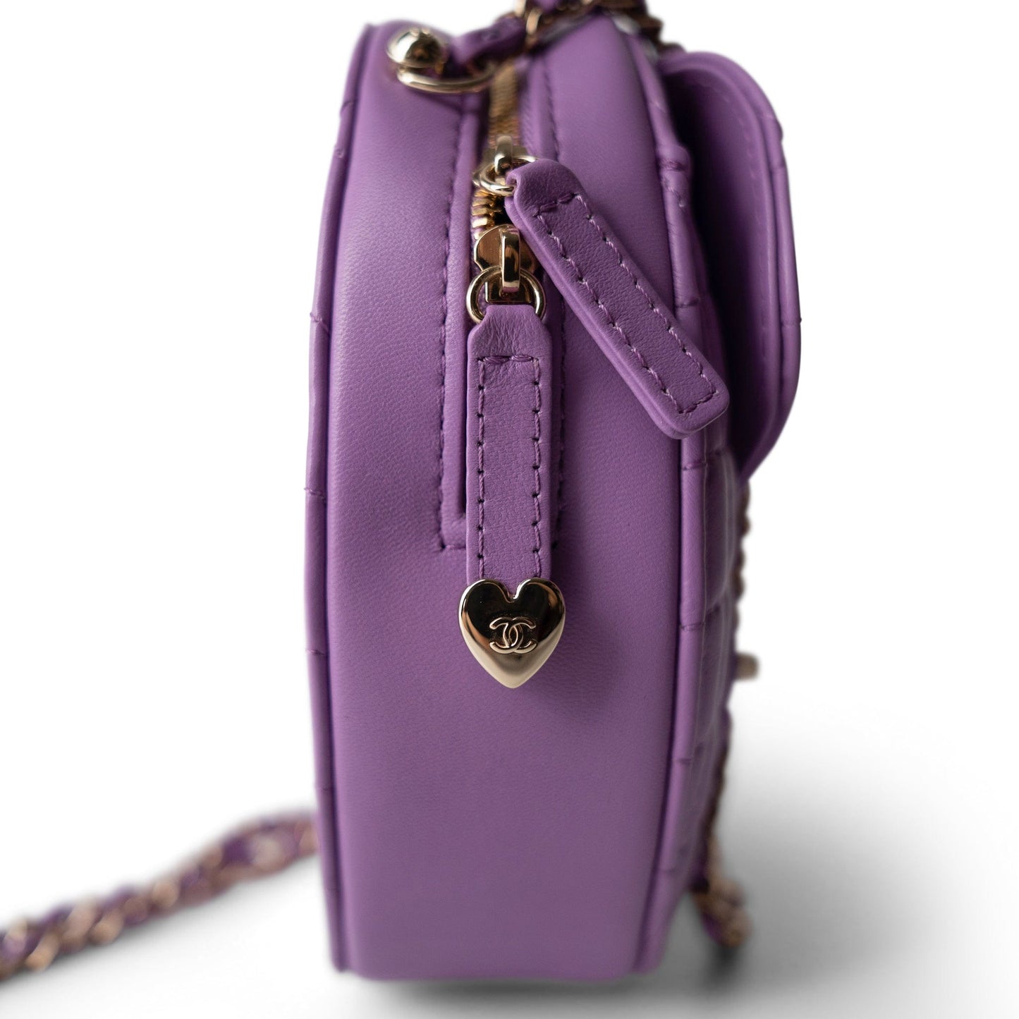 22S CC In Love Purple Lambskin Quilted Large Heart Bag