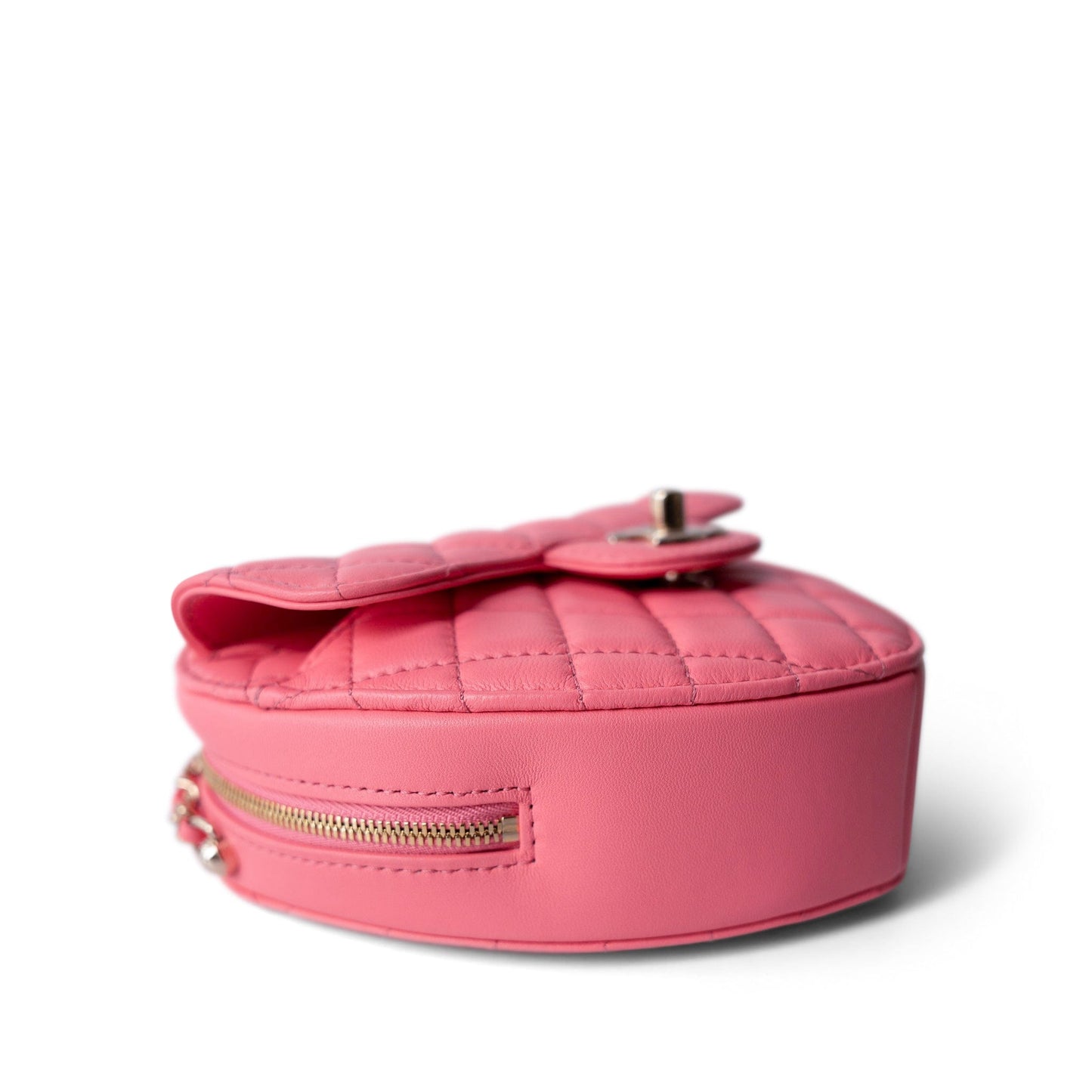 22S Pink Lambskin Quilted Large Heart Bag Light Gold Hardware