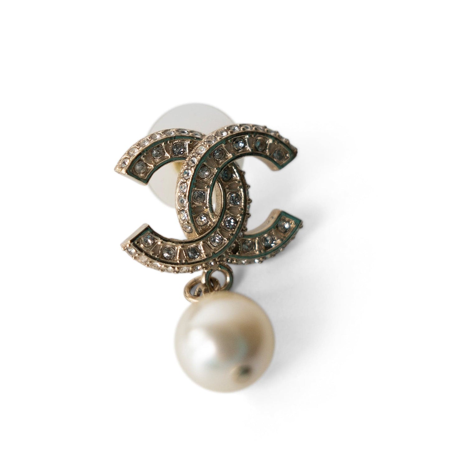 23A CC Silver Crystal & Pearly White Drop Earrings