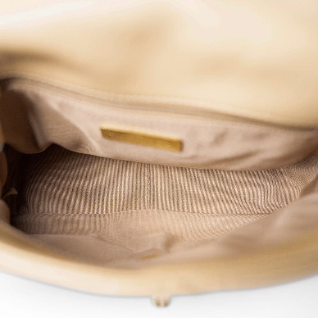 Dark Beige Goatskin Quilted 19 Flap Small Aged Gold Hardware