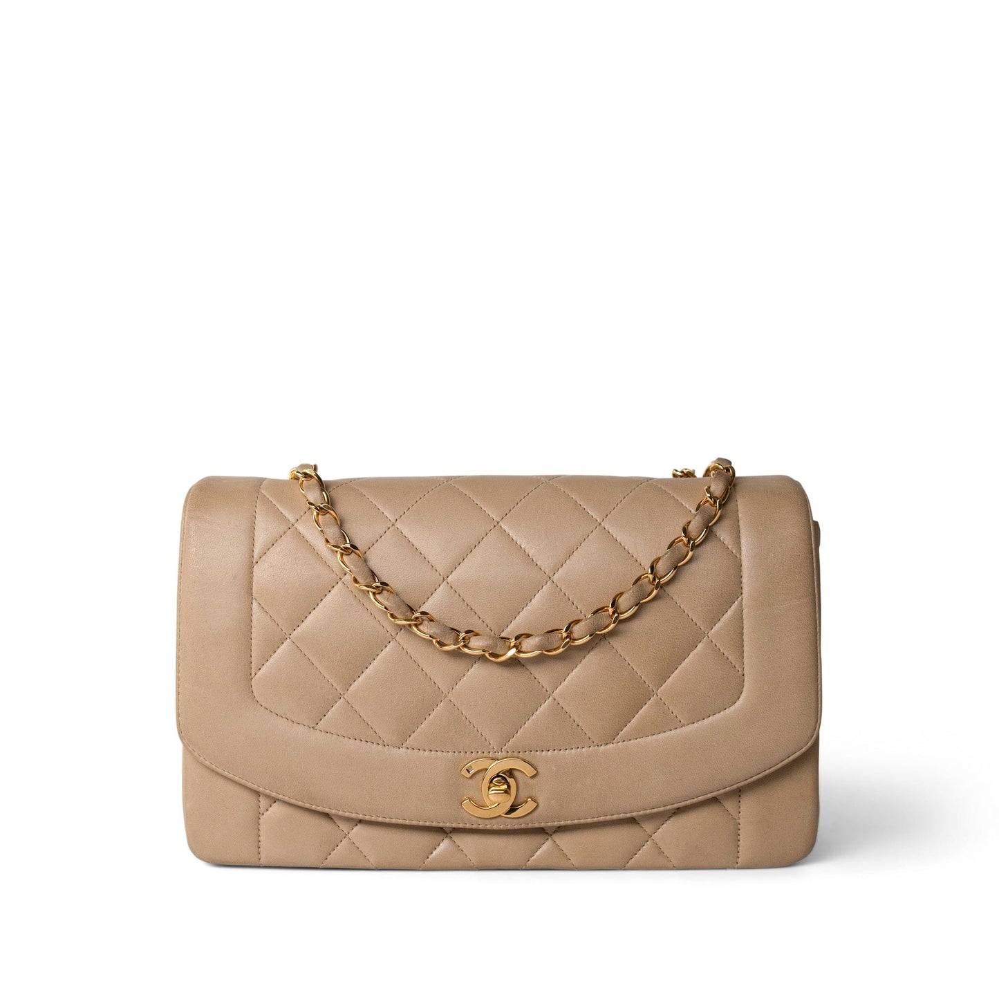 Diana Flap Beige Lambskin Quilted Medium Gold Hardware