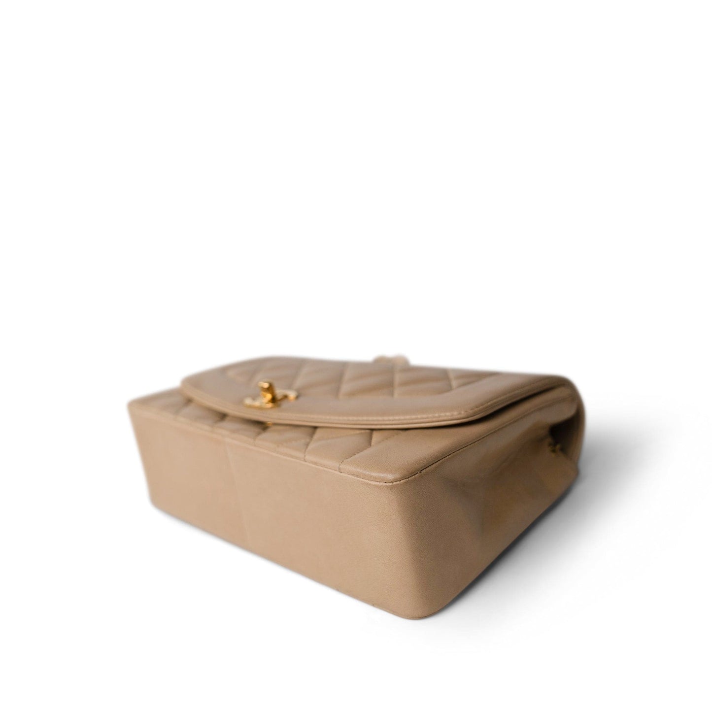 Diana Flap Beige Lambskin Quilted Medium Gold Hardware