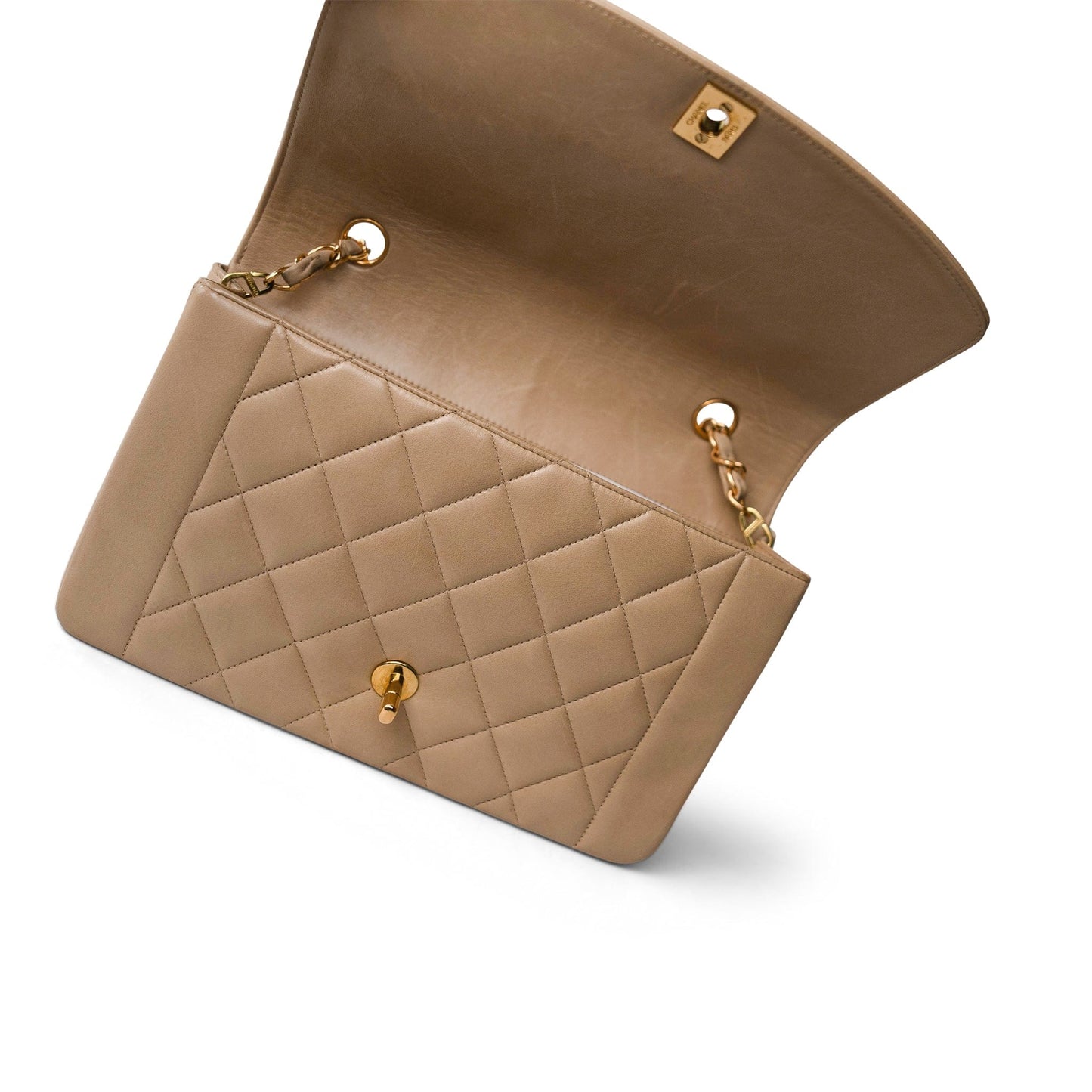 Diana Flap Beige Lambskin Quilted Medium Gold Hardware