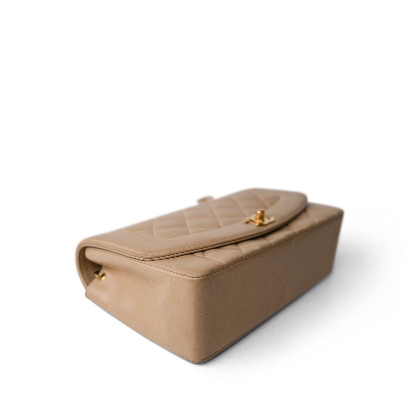 Diana Flap Beige Lambskin Quilted Medium Gold Hardware