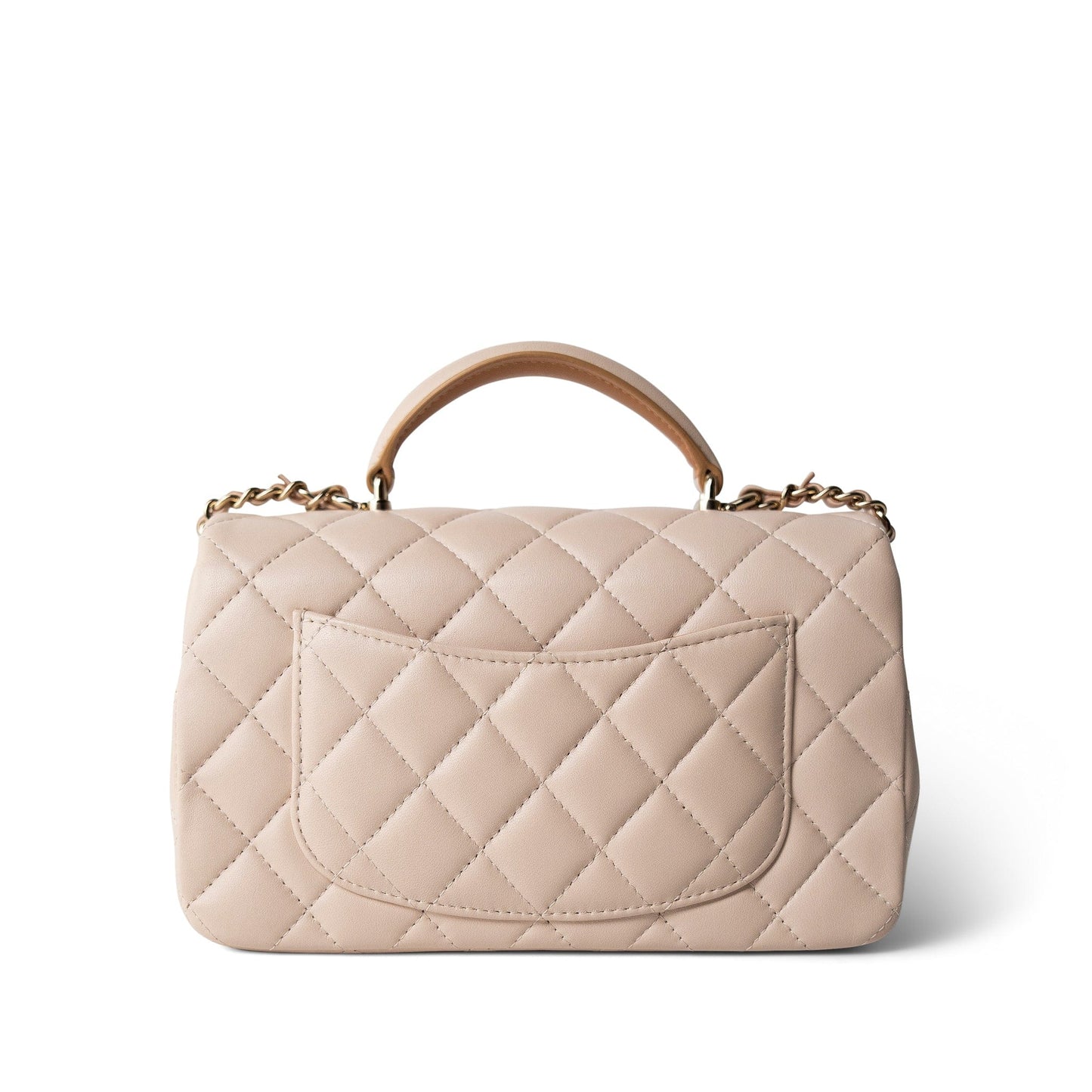 Light Beige / Beige Lambskin Quilted Mini Top Handle Light Gold Hardware