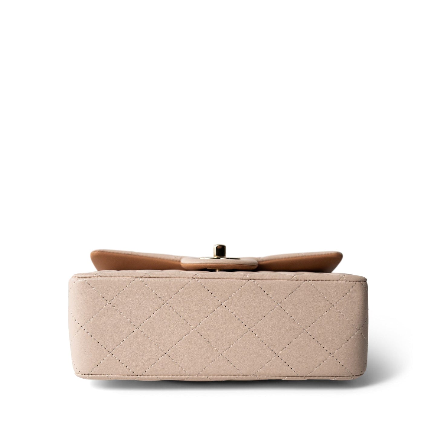 Light Beige / Beige Lambskin Quilted Mini Top Handle Light Gold Hardware