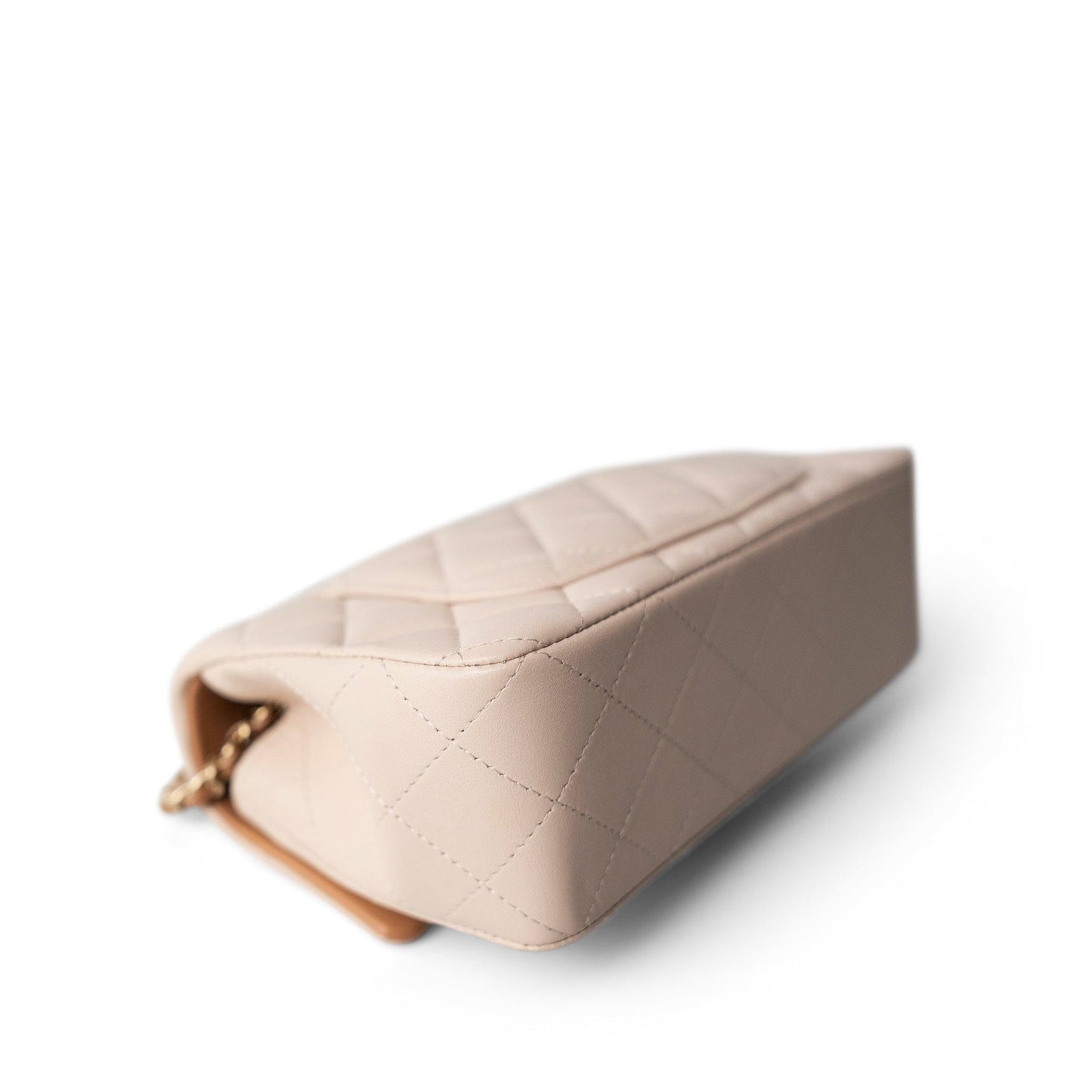 Light Beige / Beige Lambskin Quilted Mini Top Handle Light Gold Hardware