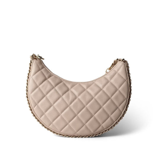 Light Beige Small Lambskin Quilted Hobo Bag