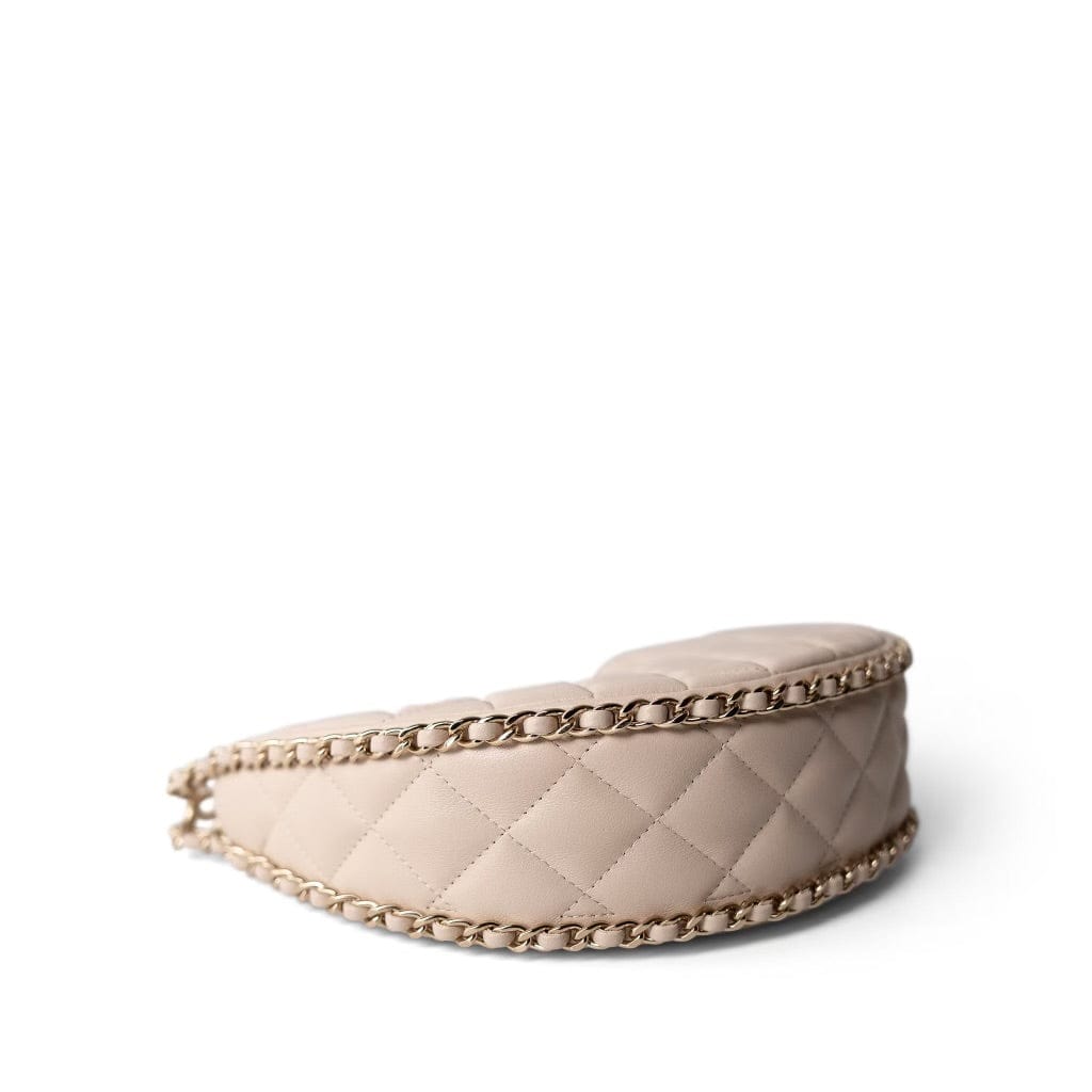 Light Beige Small Lambskin Quilted Hobo Bag