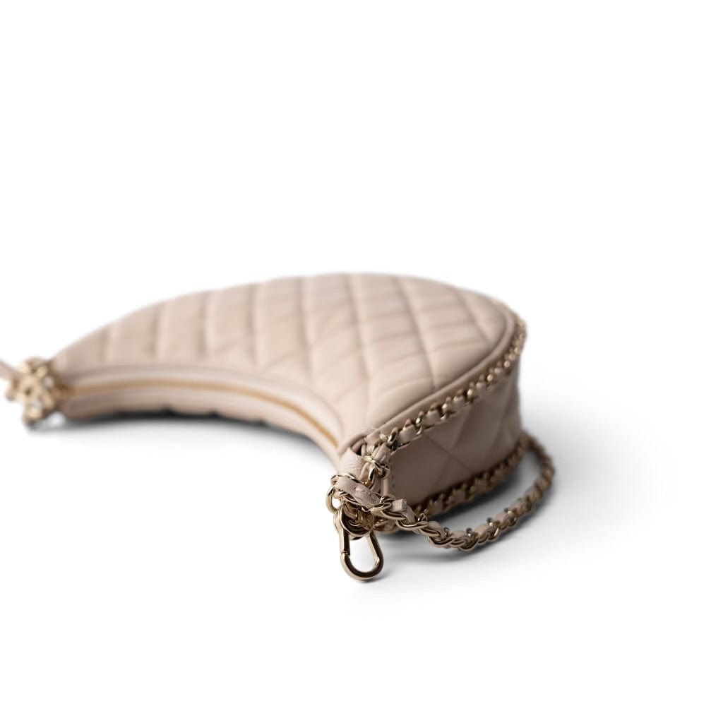 Light Beige Small Lambskin Quilted Hobo Bag