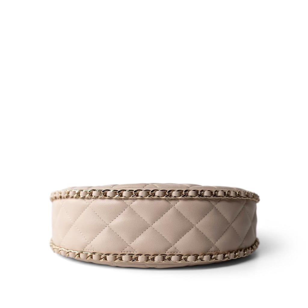 Light Beige Small Lambskin Quilted Hobo Bag