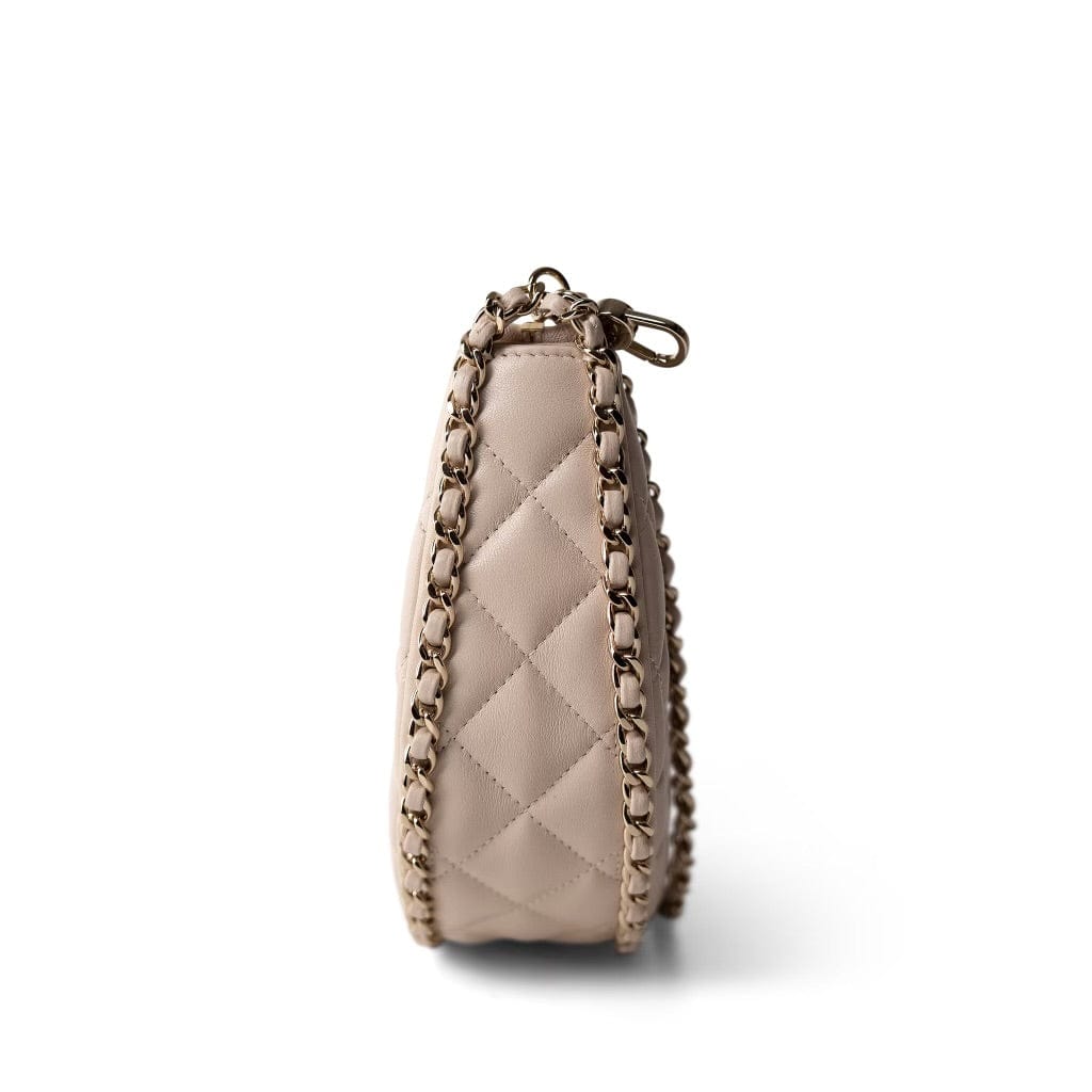 Light Beige Small Lambskin Quilted Hobo Bag