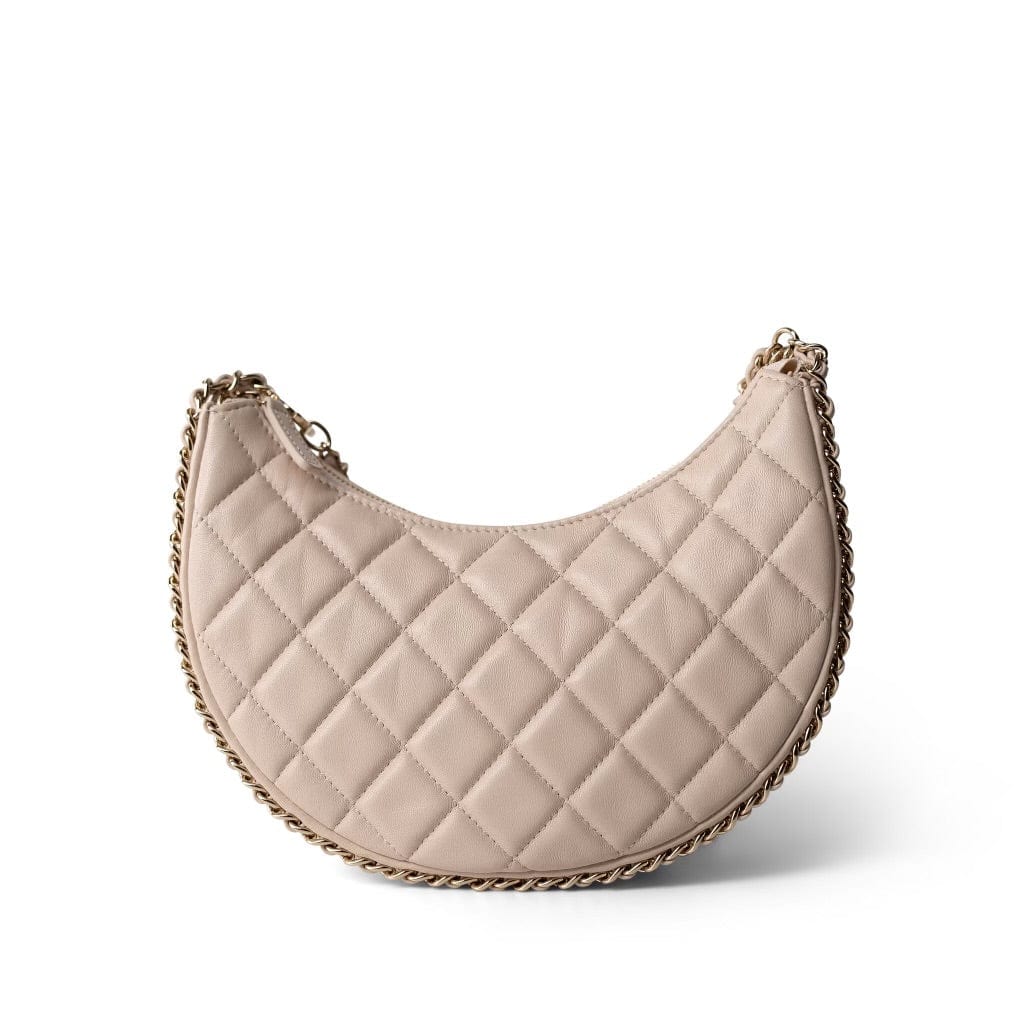 Light Beige Small Lambskin Quilted Hobo Bag