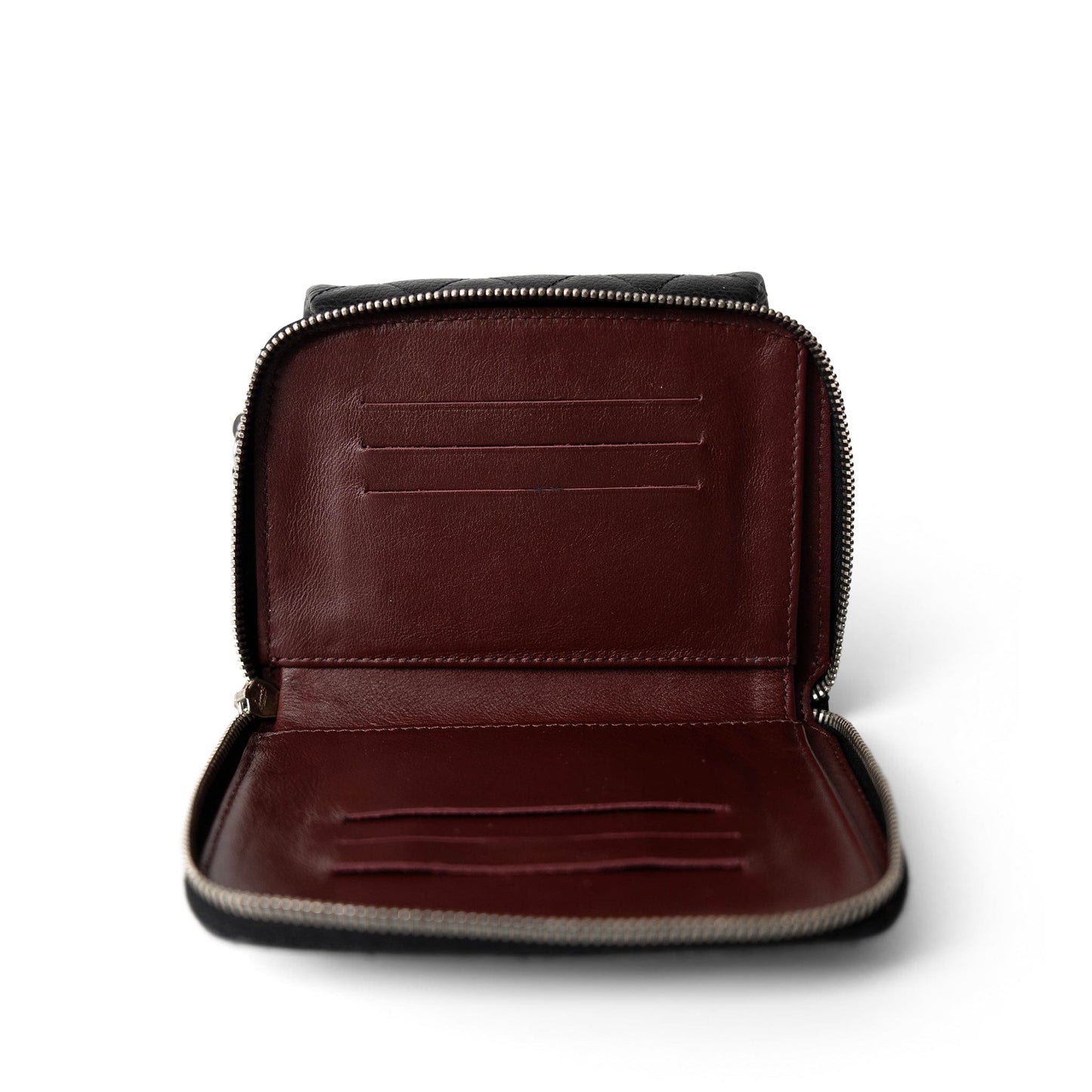 12C Black Caviar Quilted Mini Dual Zipper Case Silver Hardware