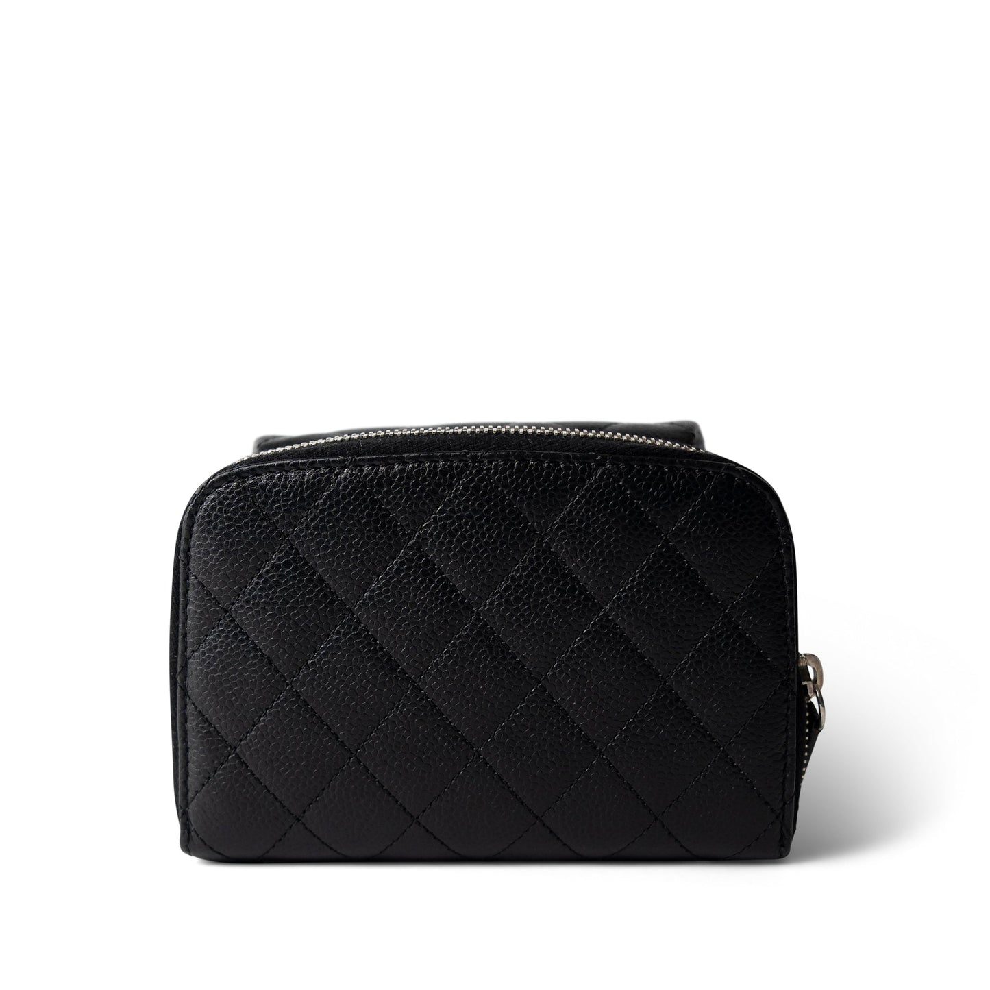 12C Black Caviar Quilted Mini Dual Zipper Case Silver Hardware
