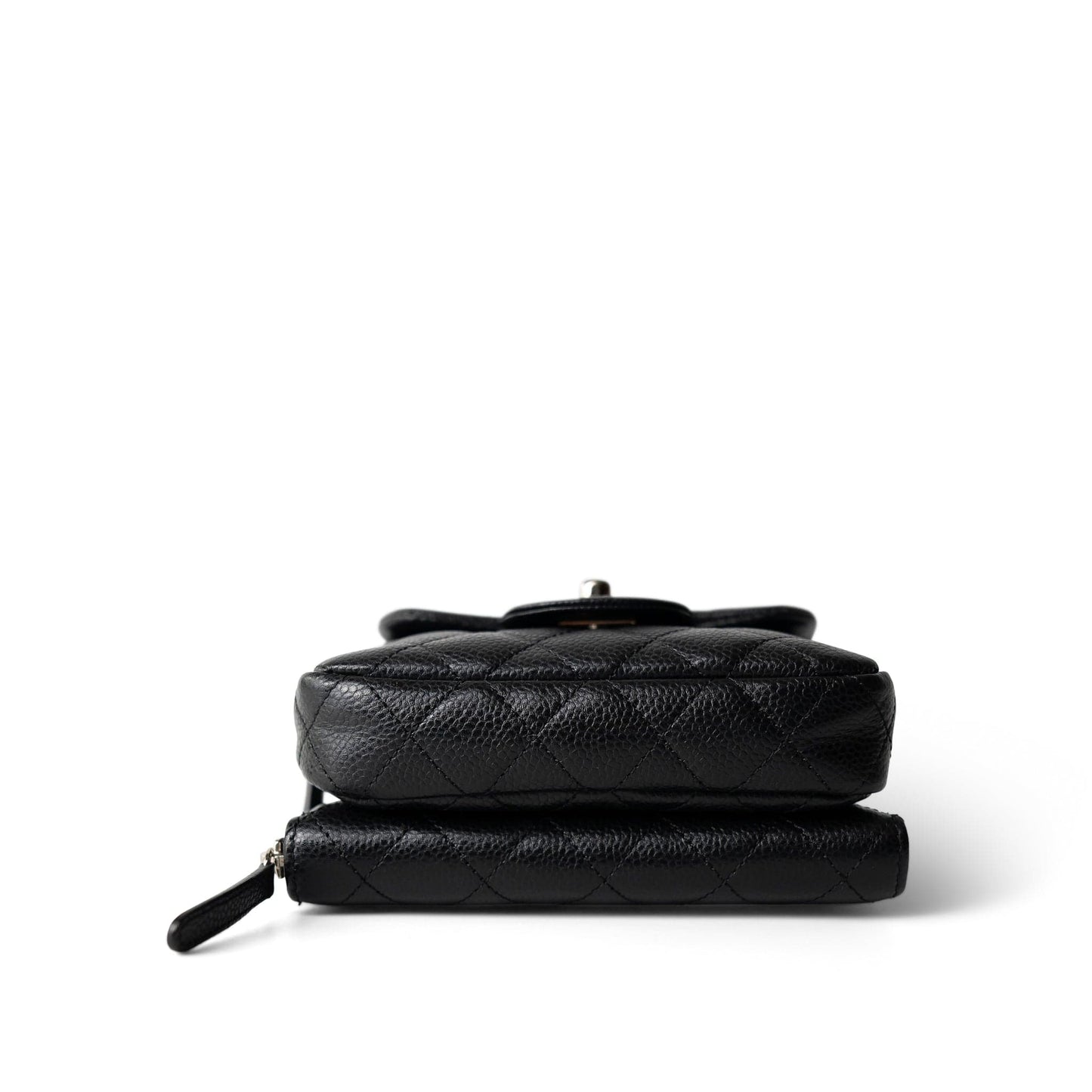 12C Black Caviar Quilted Mini Dual Zipper Case Silver Hardware