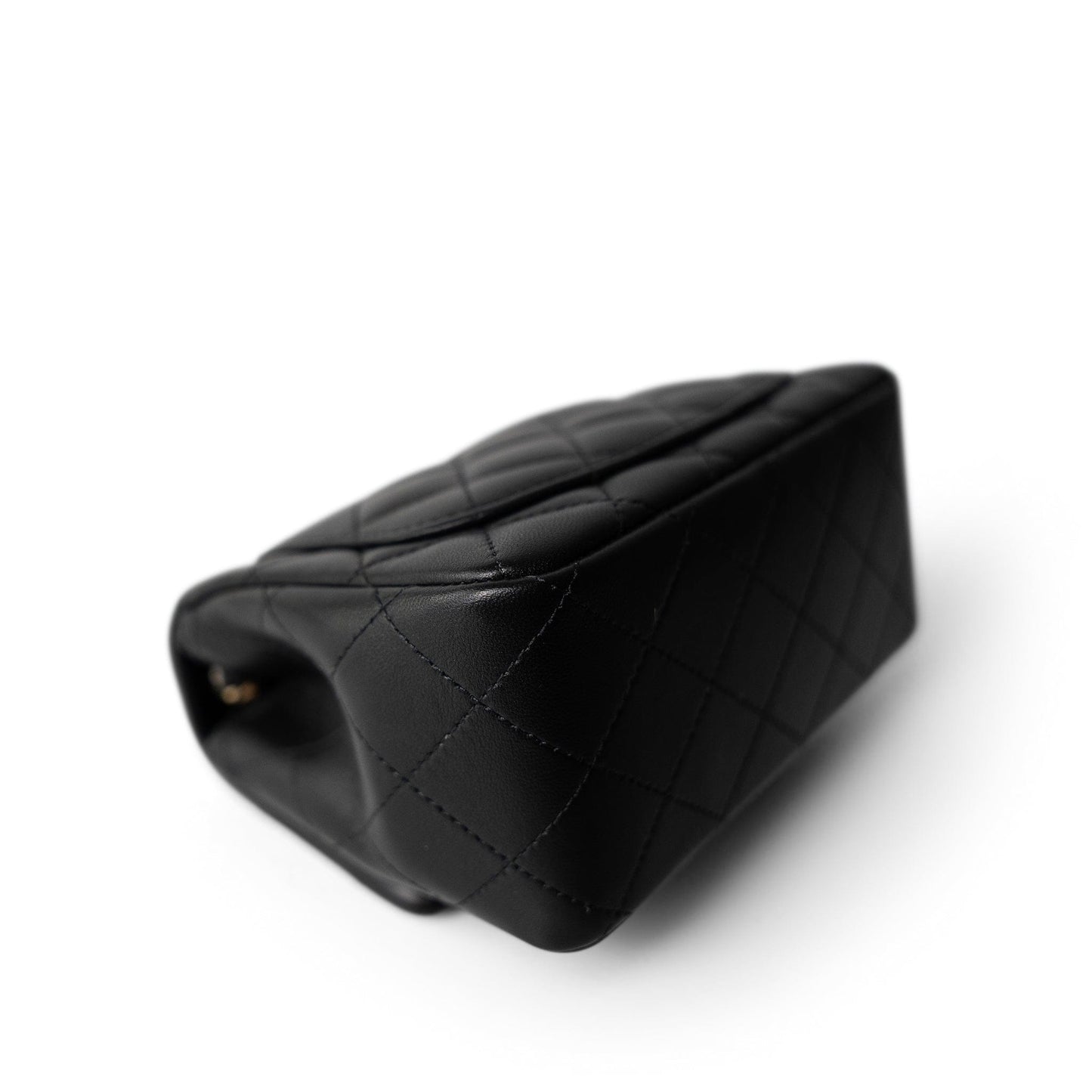 21P Black Lambskin Quilted Mini Square Flap Light Gold Hardware