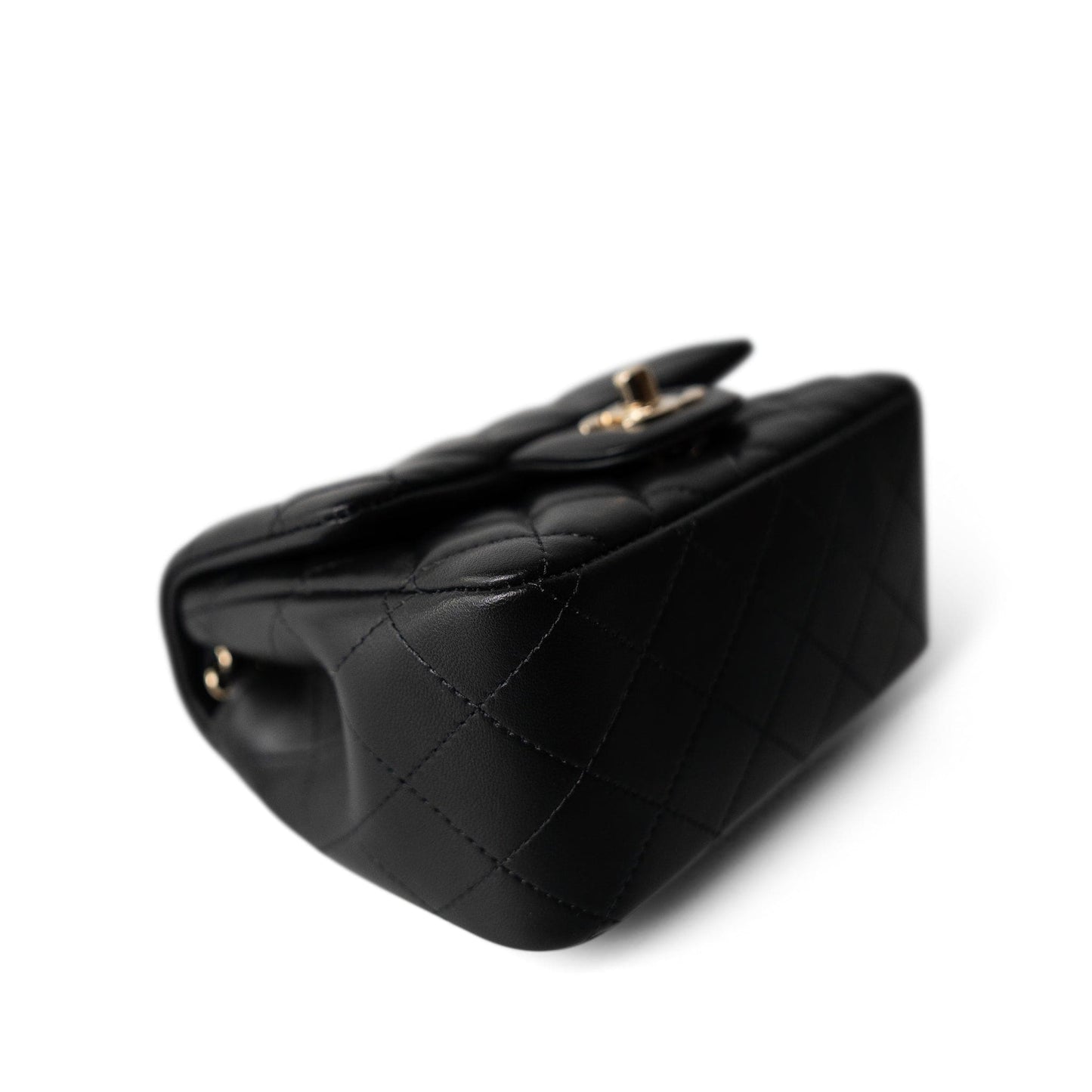 21P Black Lambskin Quilted Mini Square Flap Light Gold Hardware