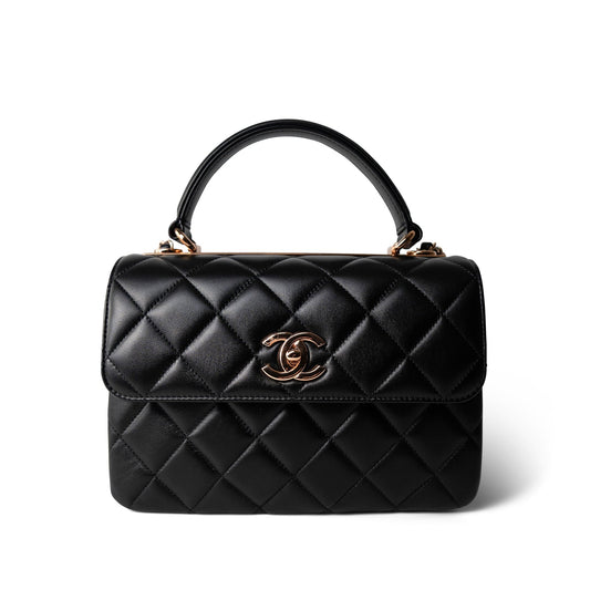 22C Black Lambskin Quilted Trendy CC Flap Small Rose Gold Hardware