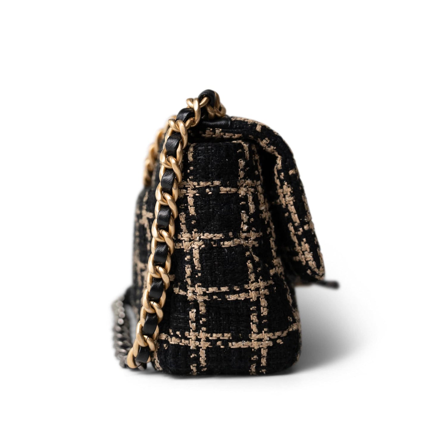 Black and Beige Tweed 19 Flap Small Mixed Hardware