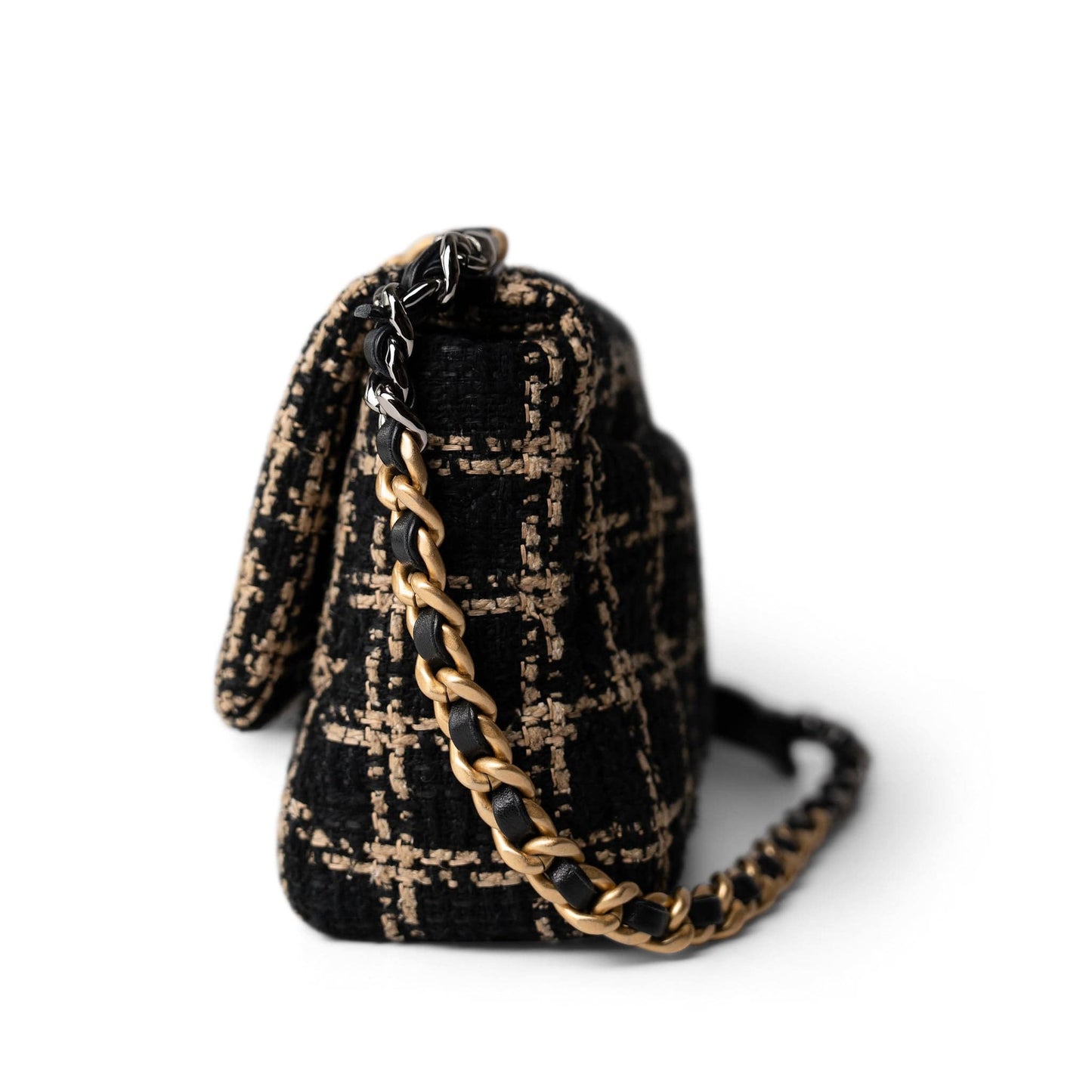 Black and Beige Tweed 19 Flap Small Mixed Hardware