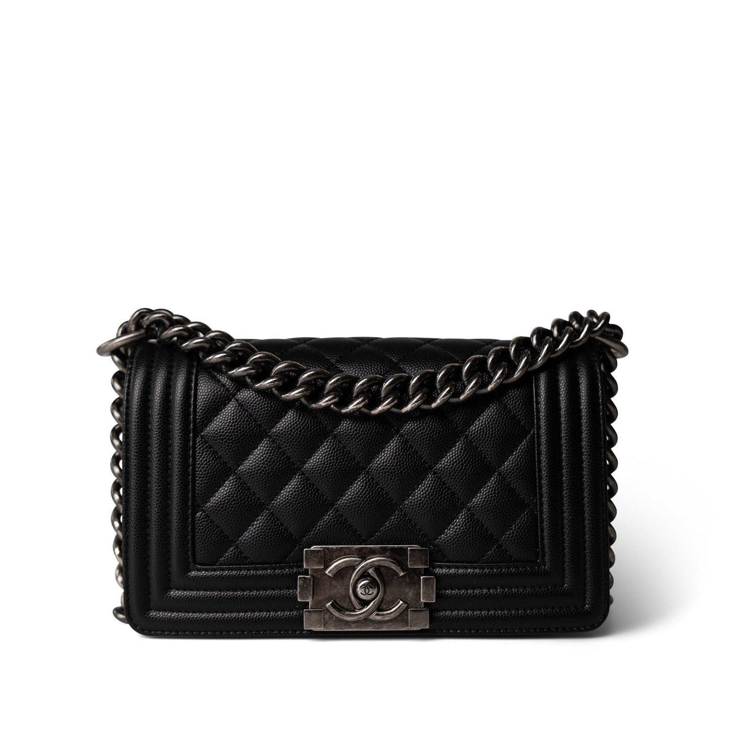 Black Caviar Quilted Le Boy Bag Small Ruthenium Hardware